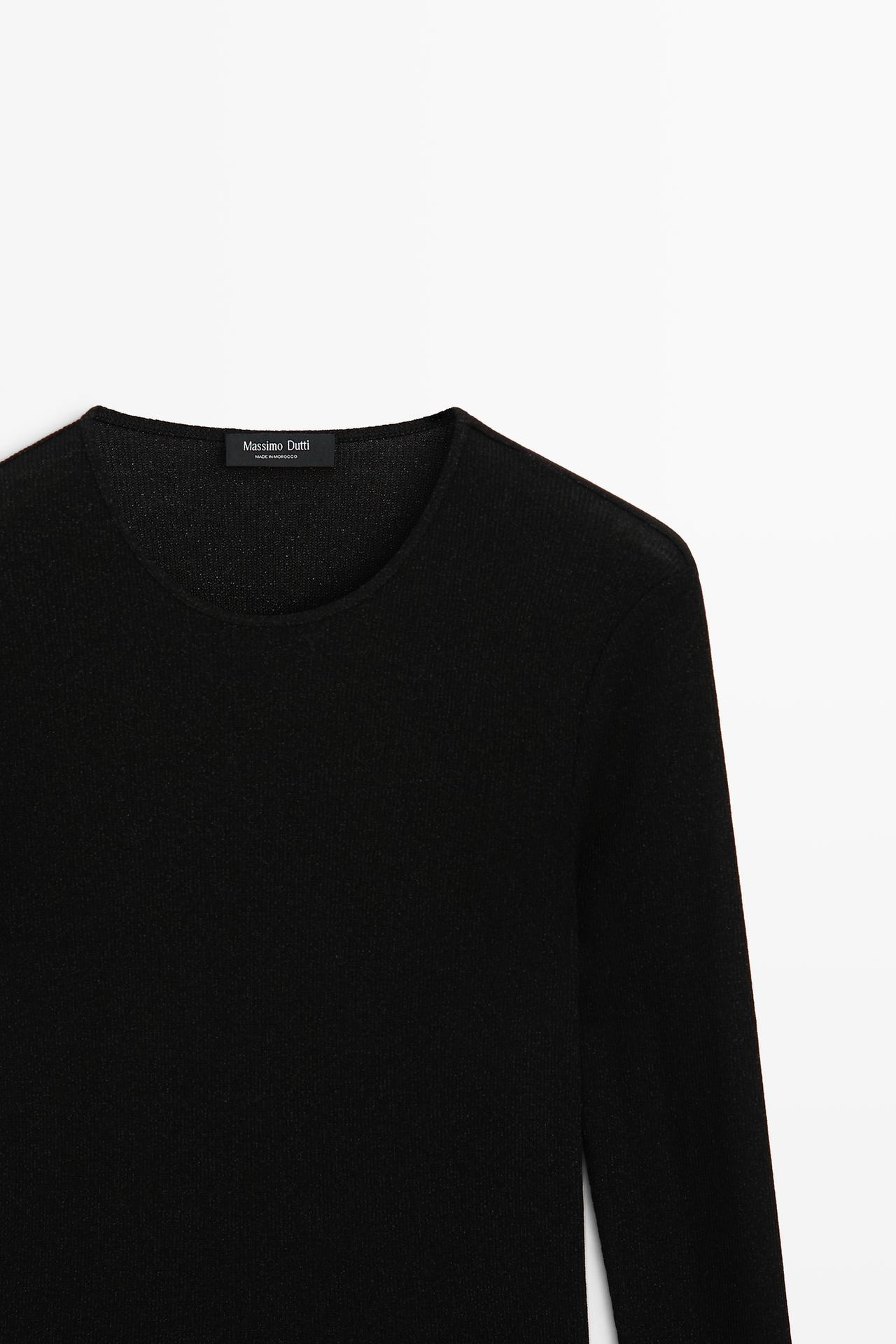 Ribbed long sleeve T-shirt — BLACK