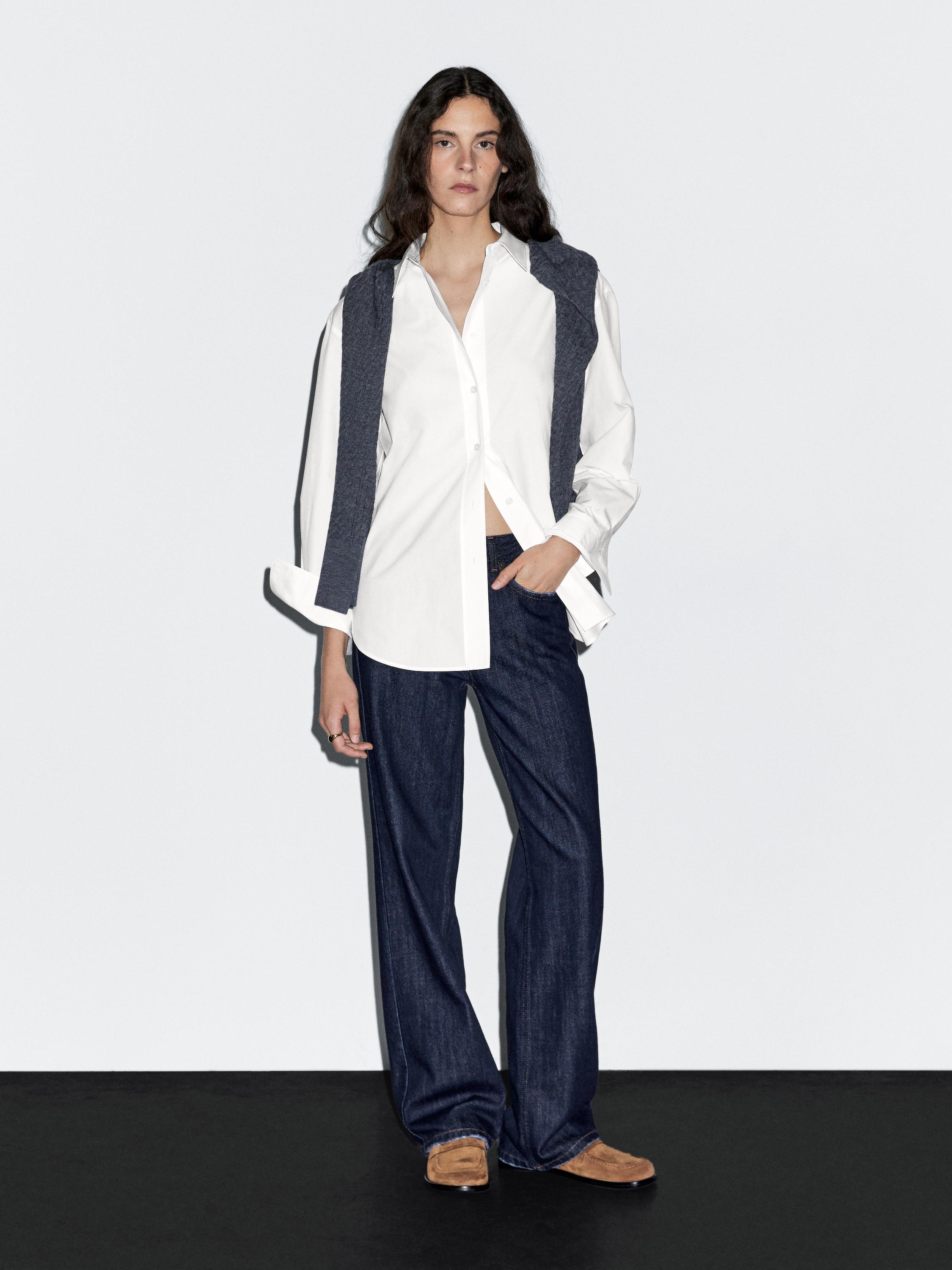 Long 100% cotton poplin shirt