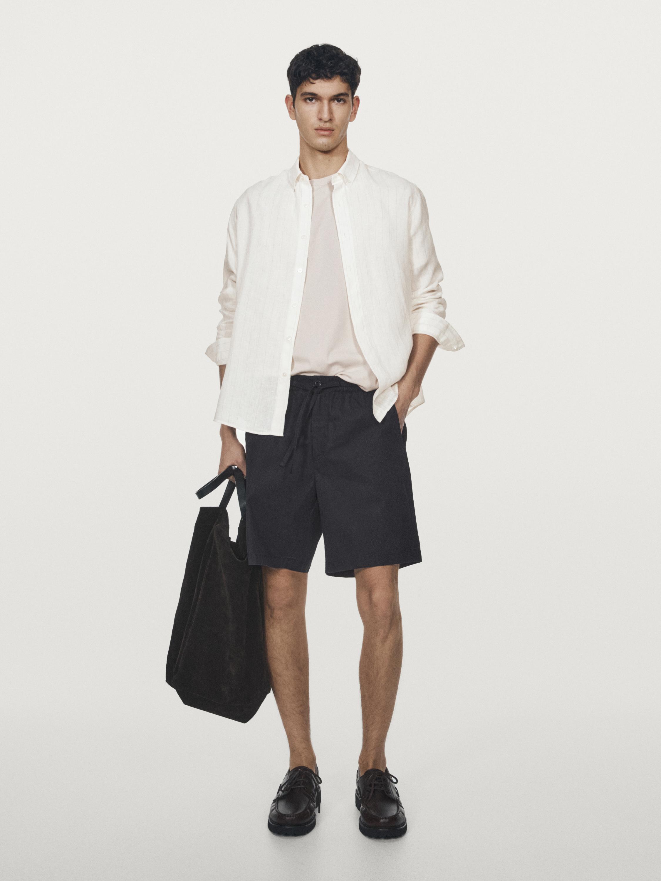 100% cotton jogger fit Bermuda shorts — NAVY BLUE