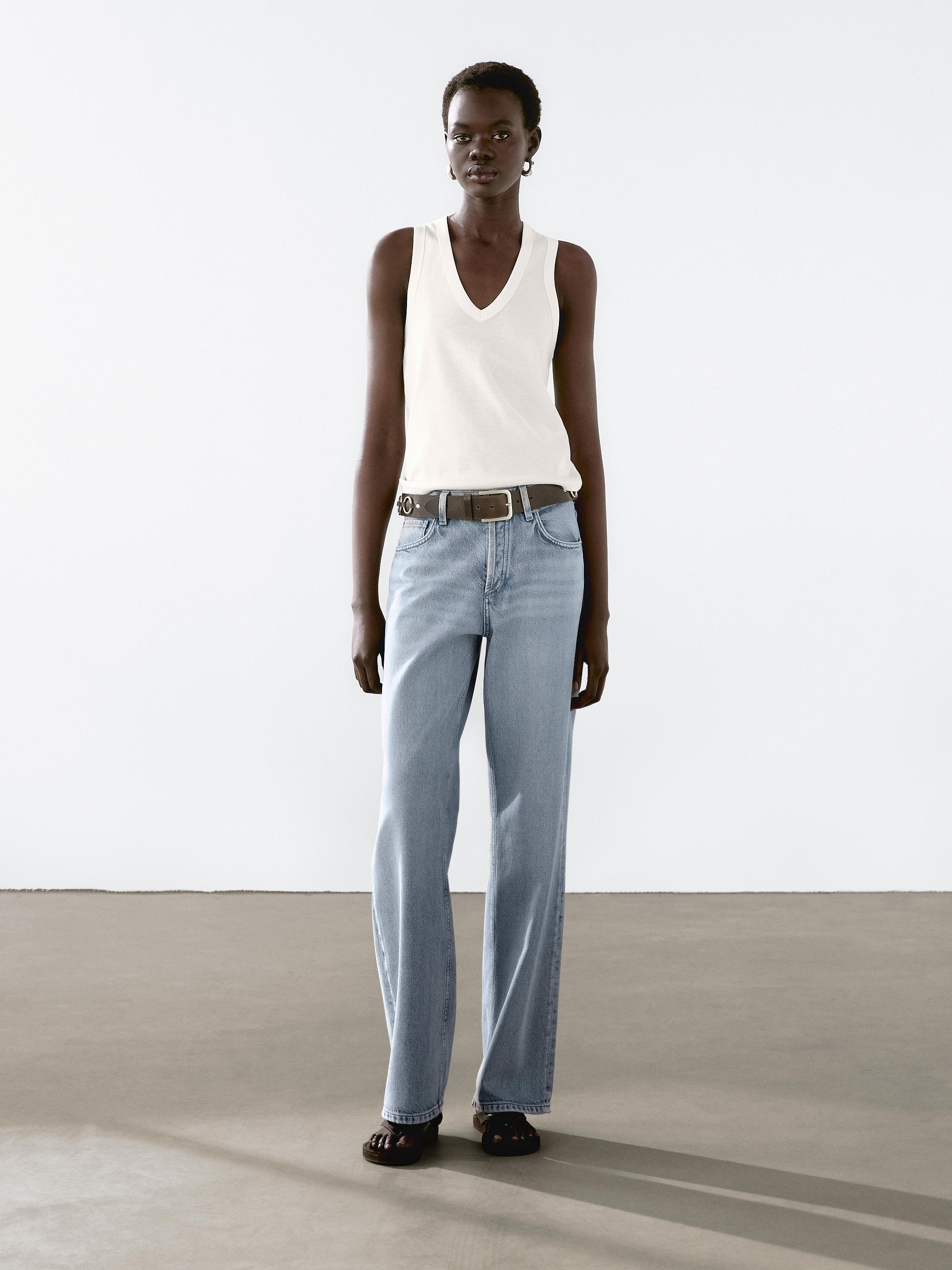Mercerised cotton V-neck T-shirt