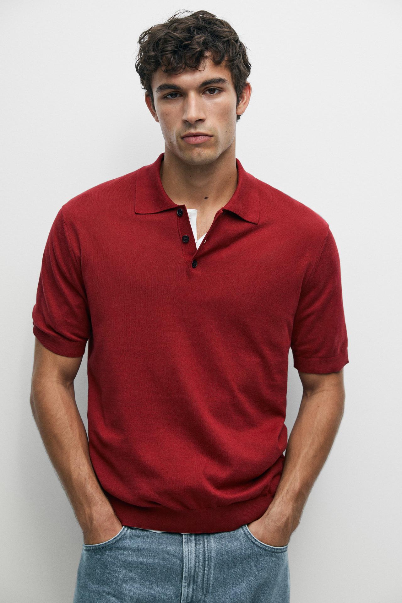 100% cotton knit short sleeve polo shirt — DARK PINK