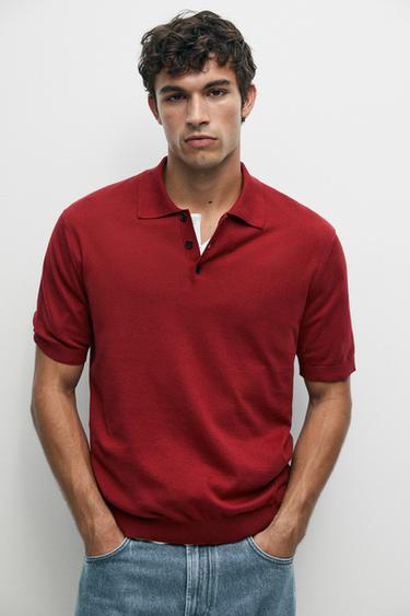 100% cotton knit short sleeve polo shirt — DARK PINK 3