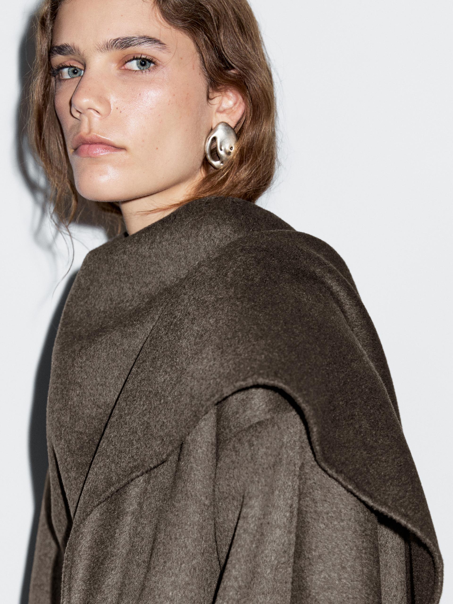 Abrigo Medio Bufanda Mezcla Lana - Visón - M - Massimo Dutti - Mujer