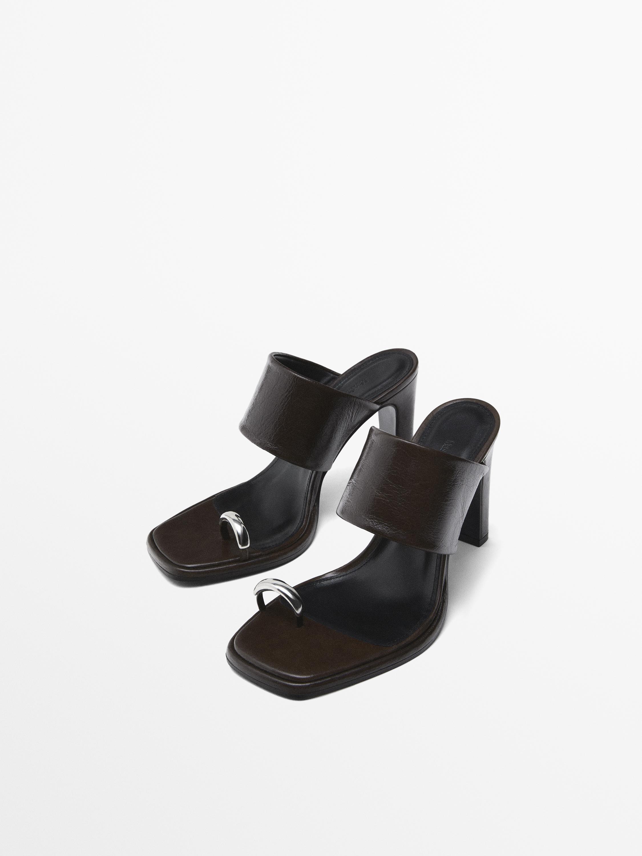 High-heel sandals with ring detail · Brown · Heeled Sandals