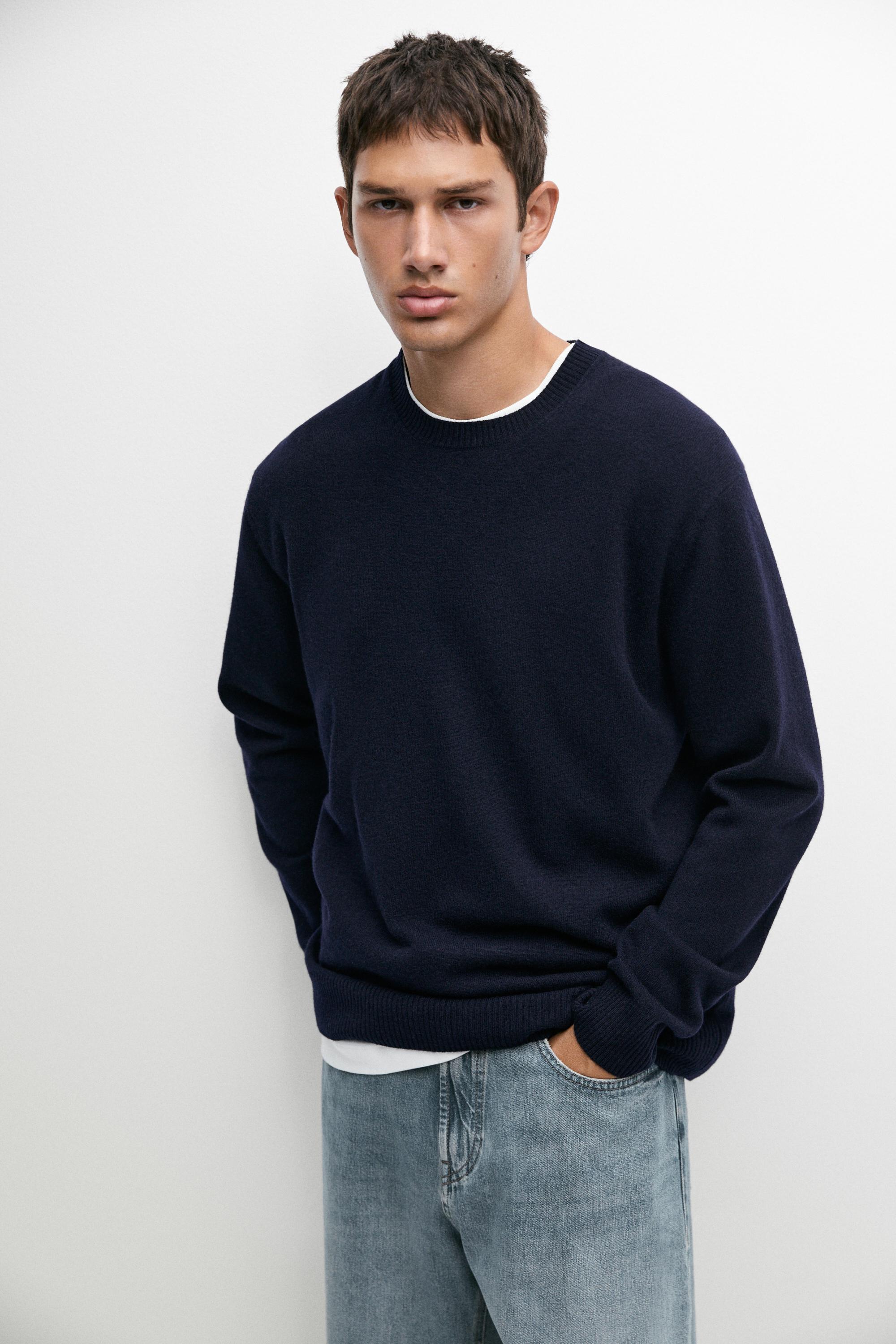 Wool blend round neck knit sweater