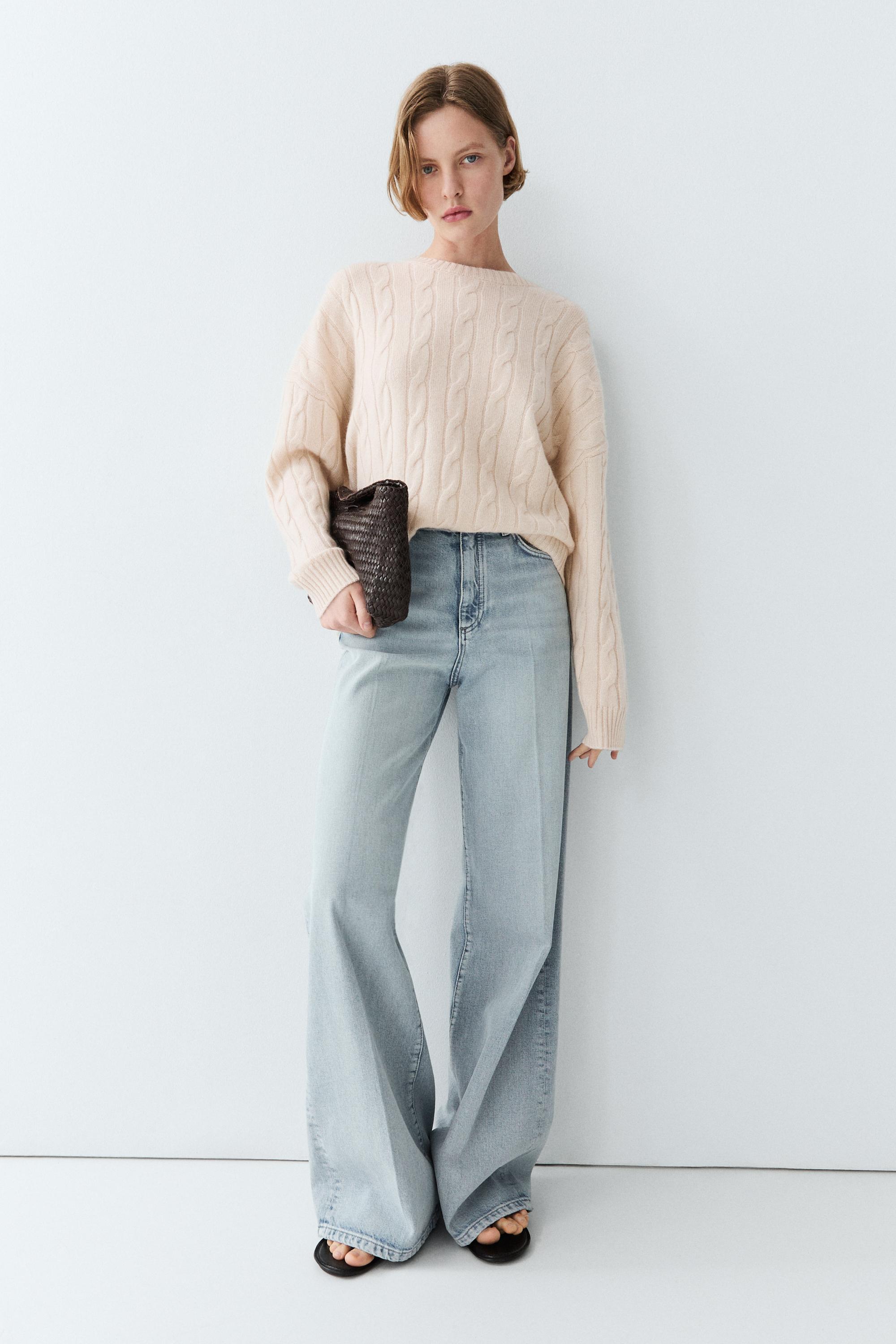 100% cashmere cable-knit sweater — BEIGE