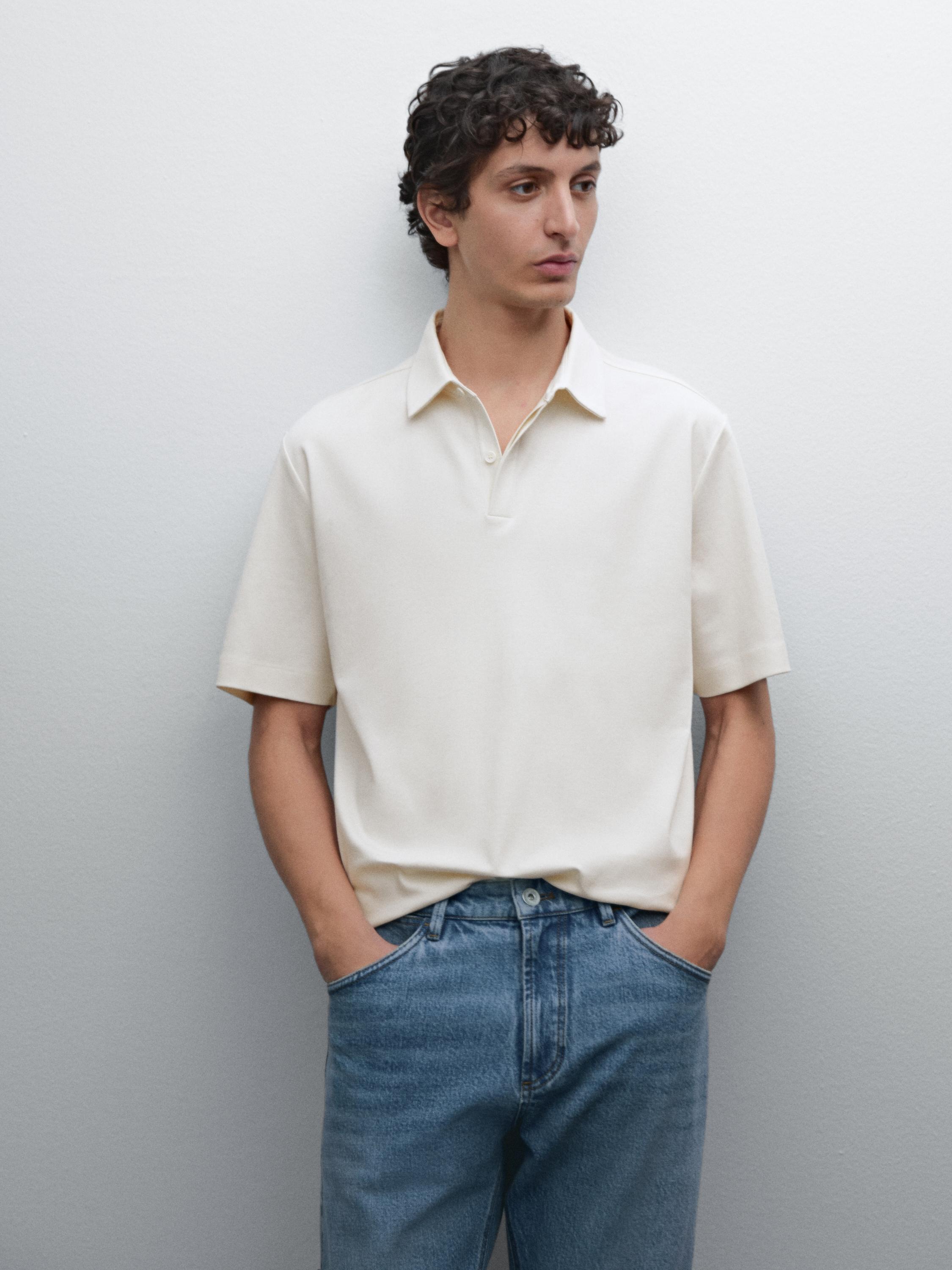 Short sleeve cotton polo shirt with placket