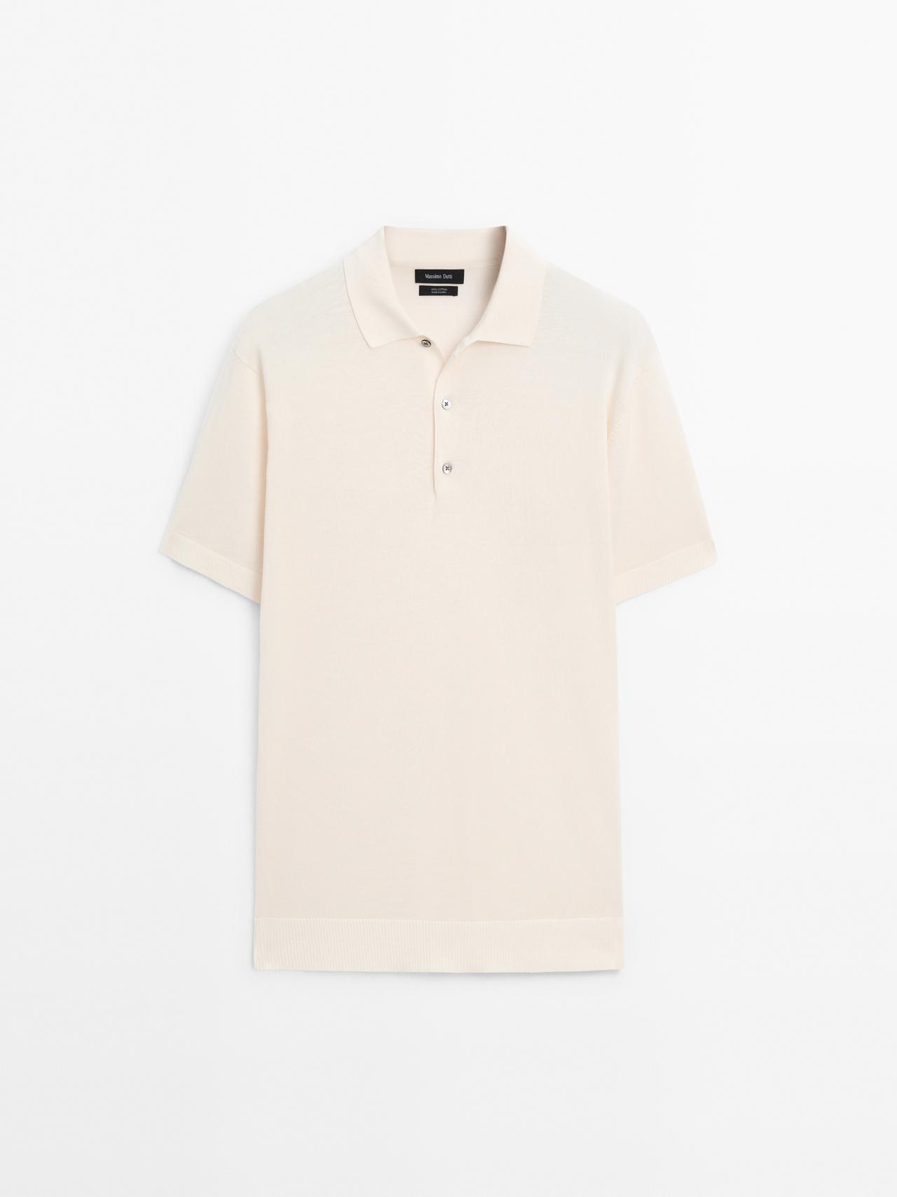 Massimo Dutti - Herre - Kortærmet Poloshirt I Strik - Råhvid - Xl