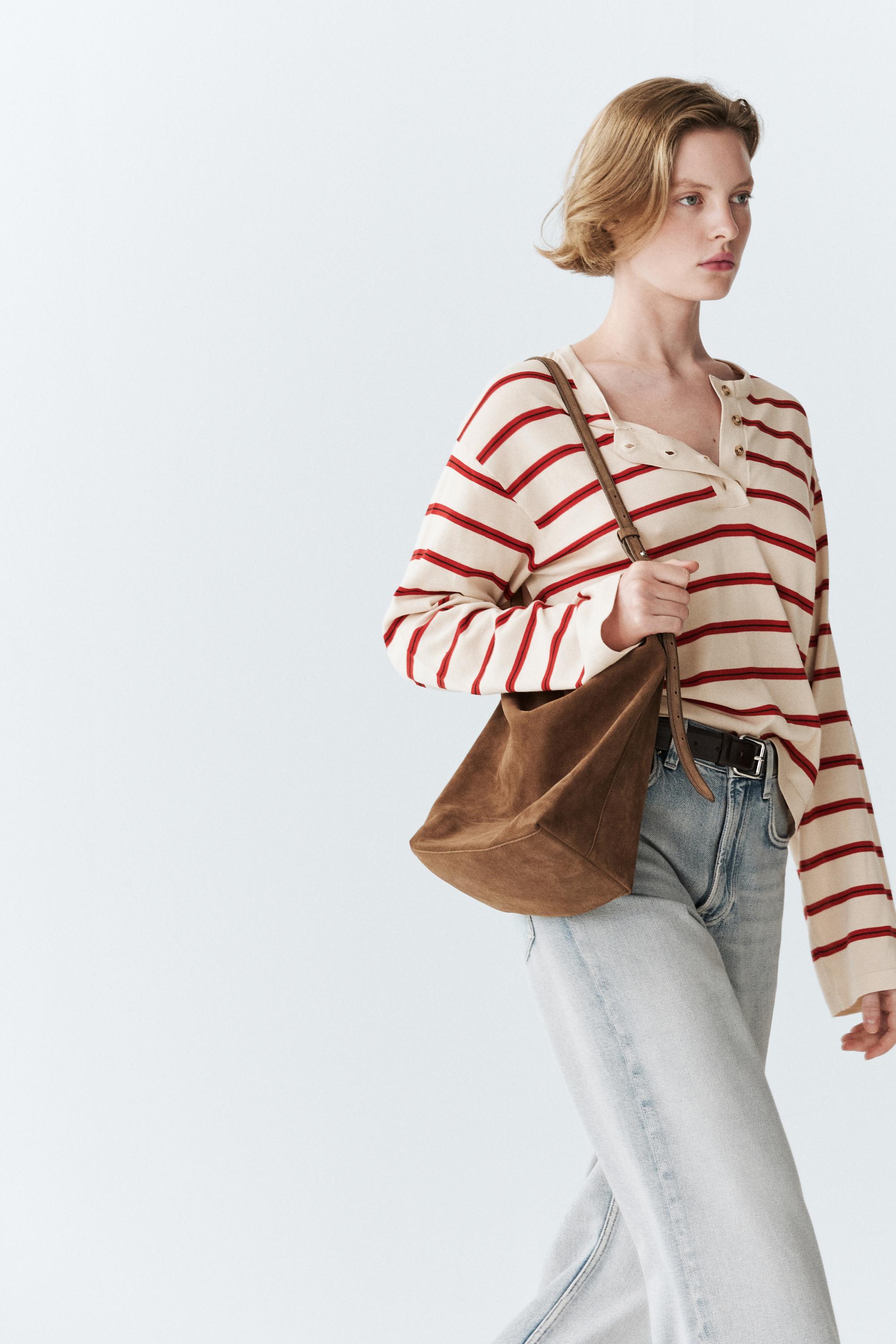 100% cotton striped knit henley sweater