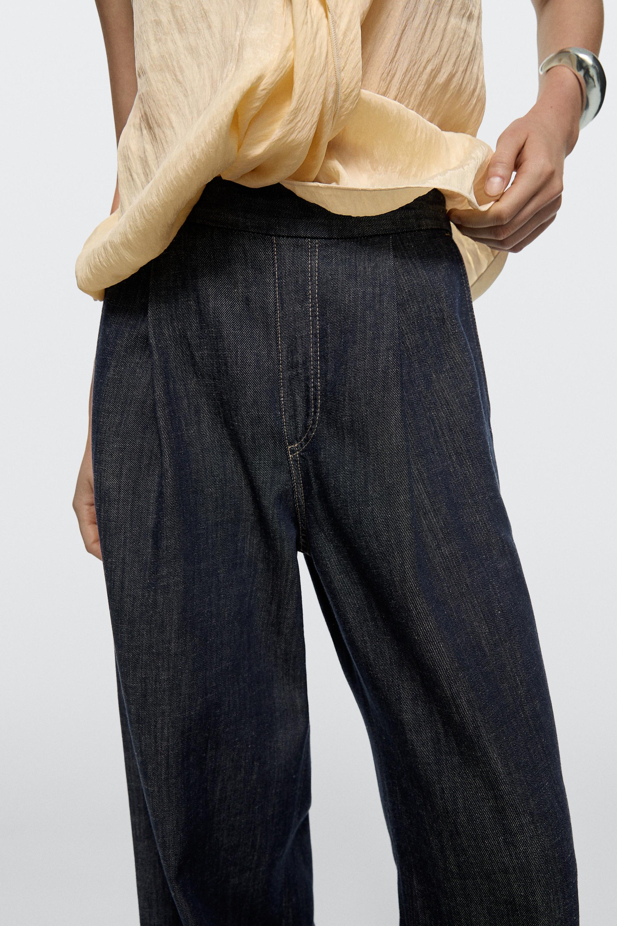 Cotton blend pleated semi-jogger pants — DARK BLUE