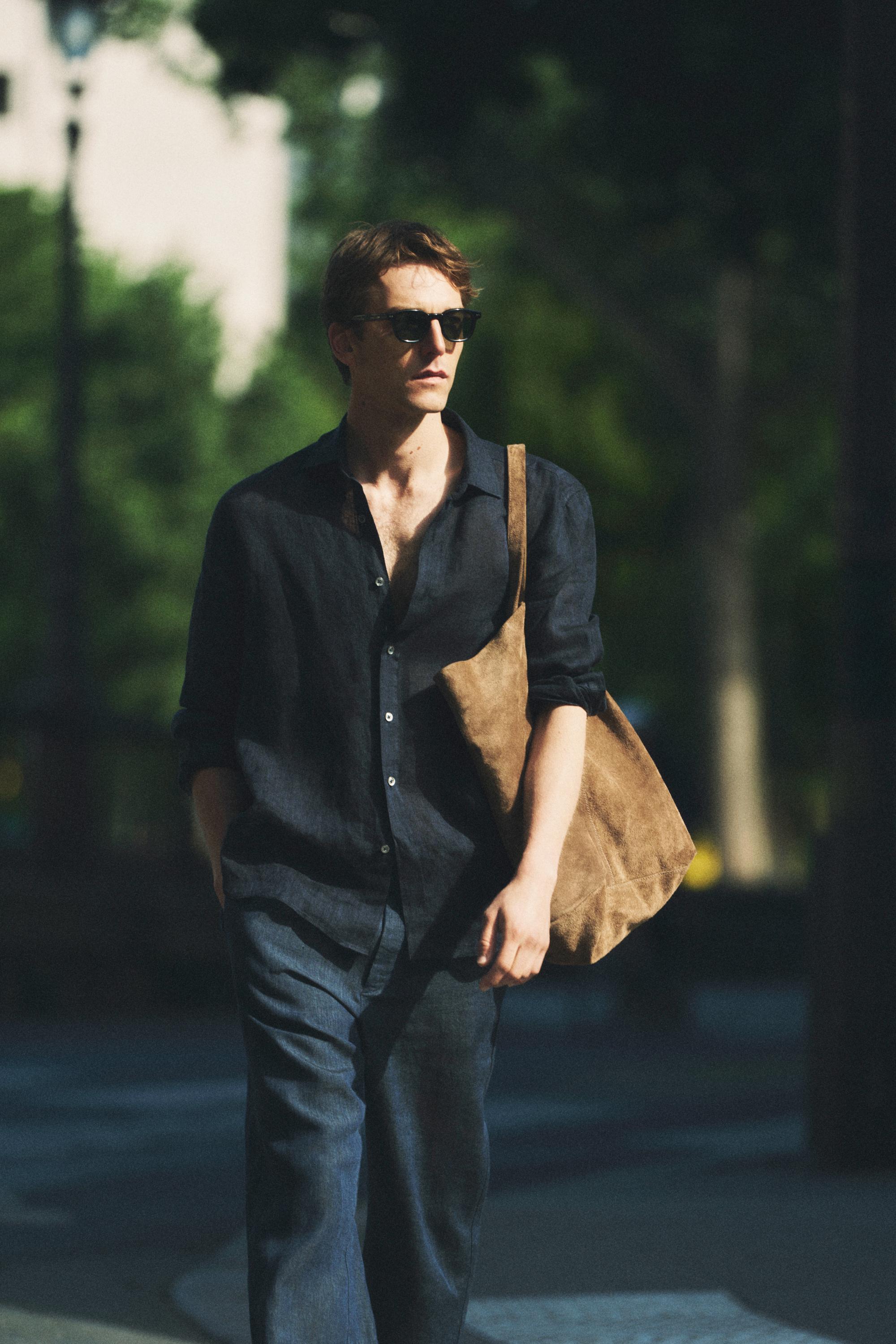 100% Linen Elastic-Waist Pants — NAVY BLUE