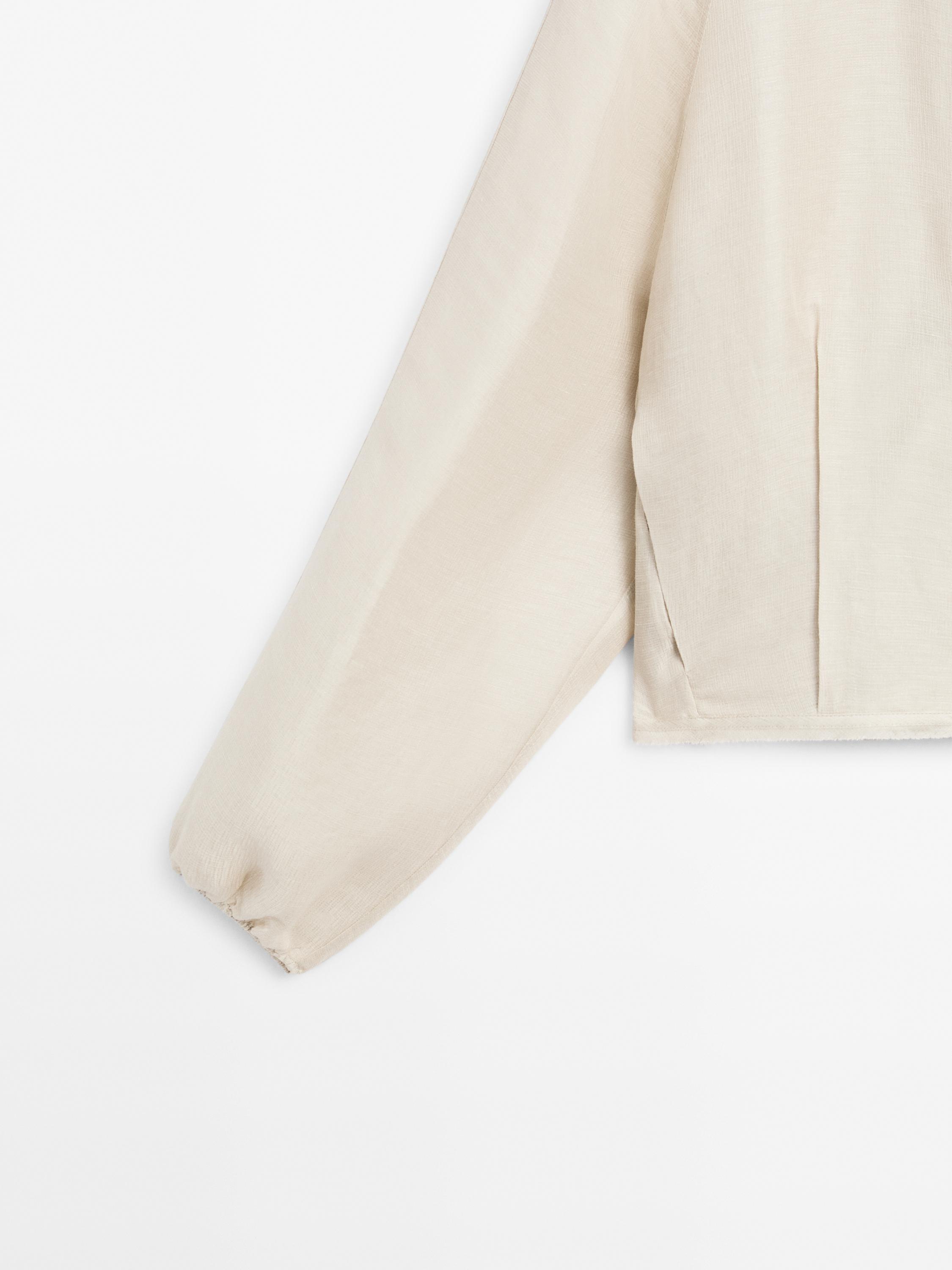 Frayed linen and silk bomber jacket