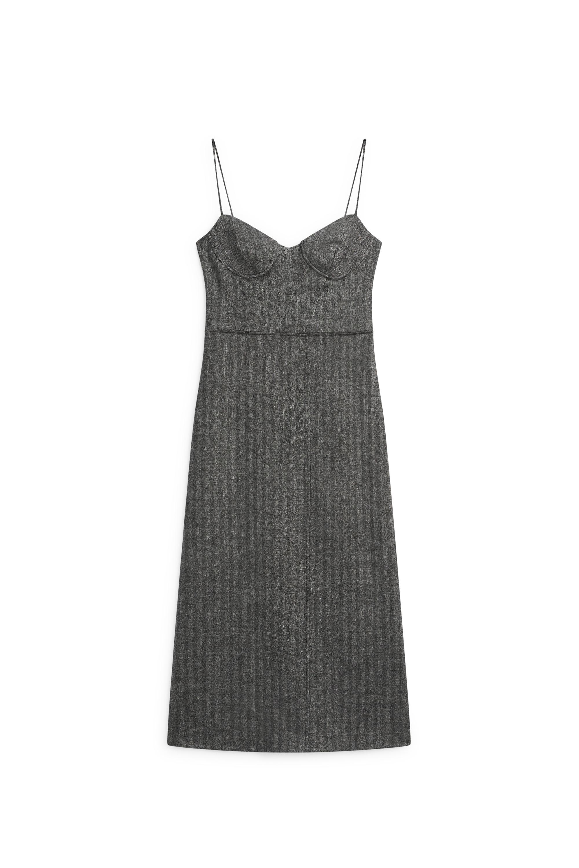 grey strappy dress Women's Grey Pinstripe Stretch Woven Strappy Shift Dress