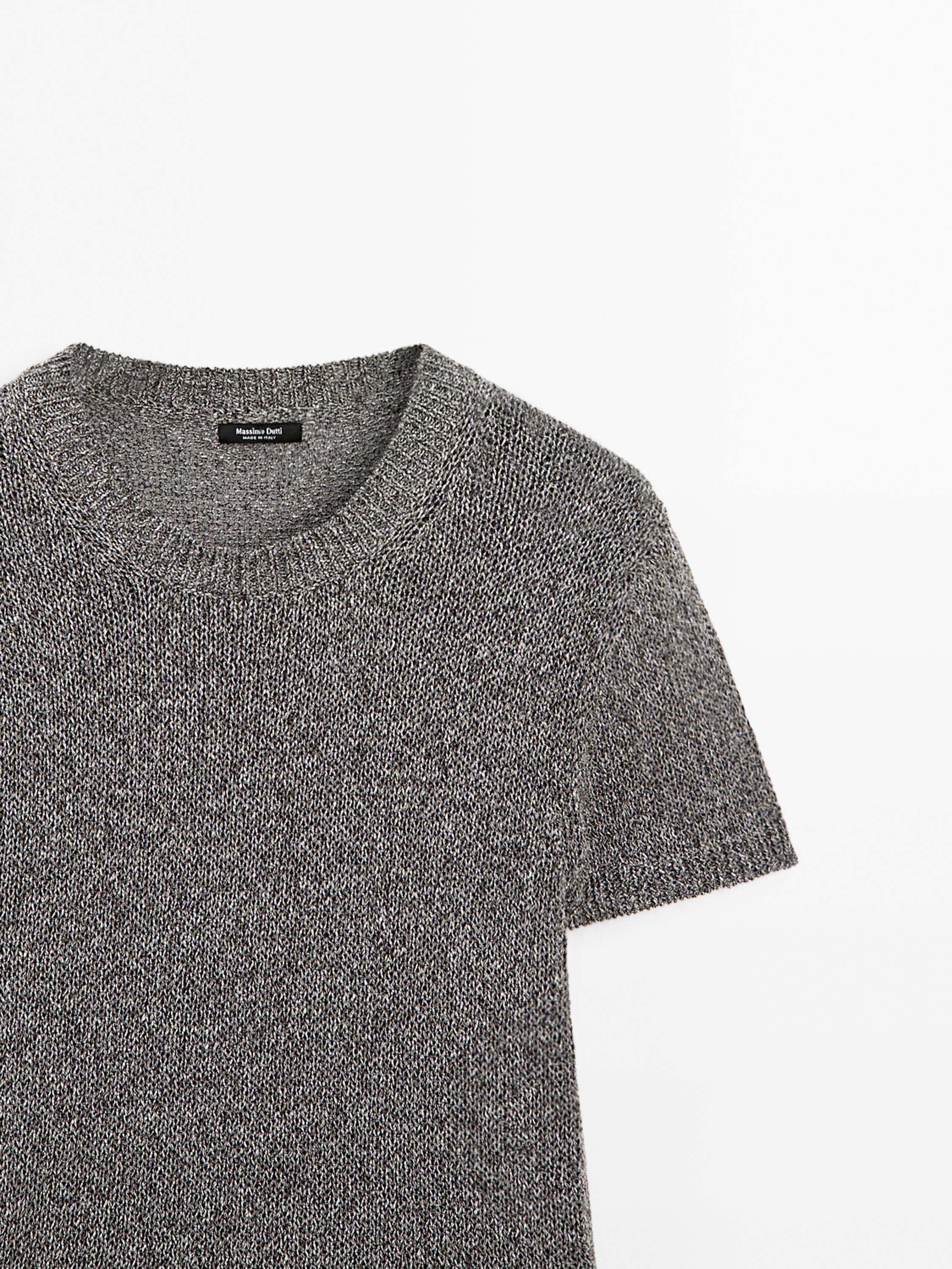 Metallic short sleeve knit sweater