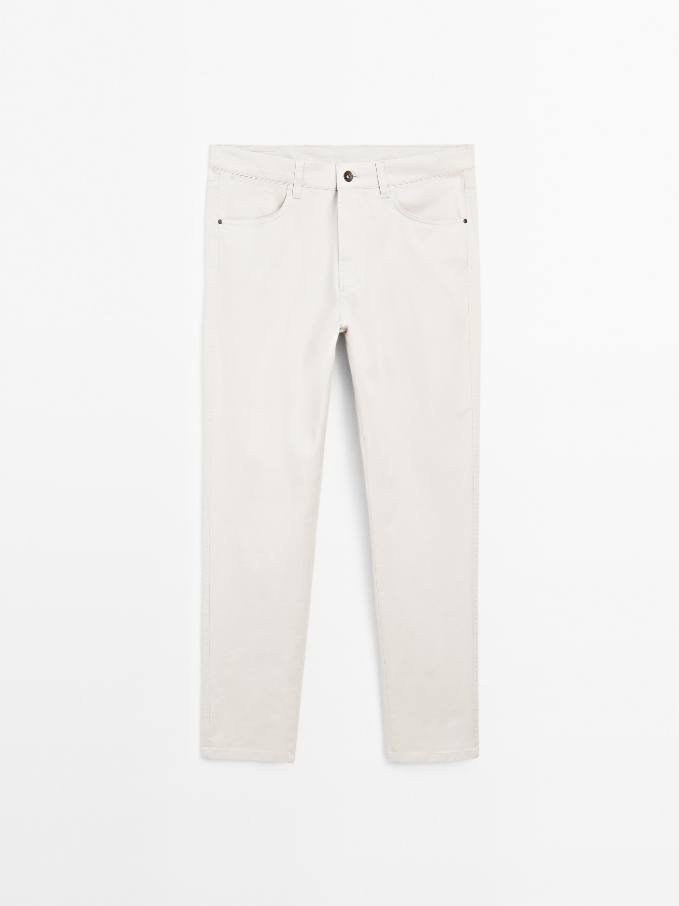 Slim-fit lightweight textured weave denim trousers