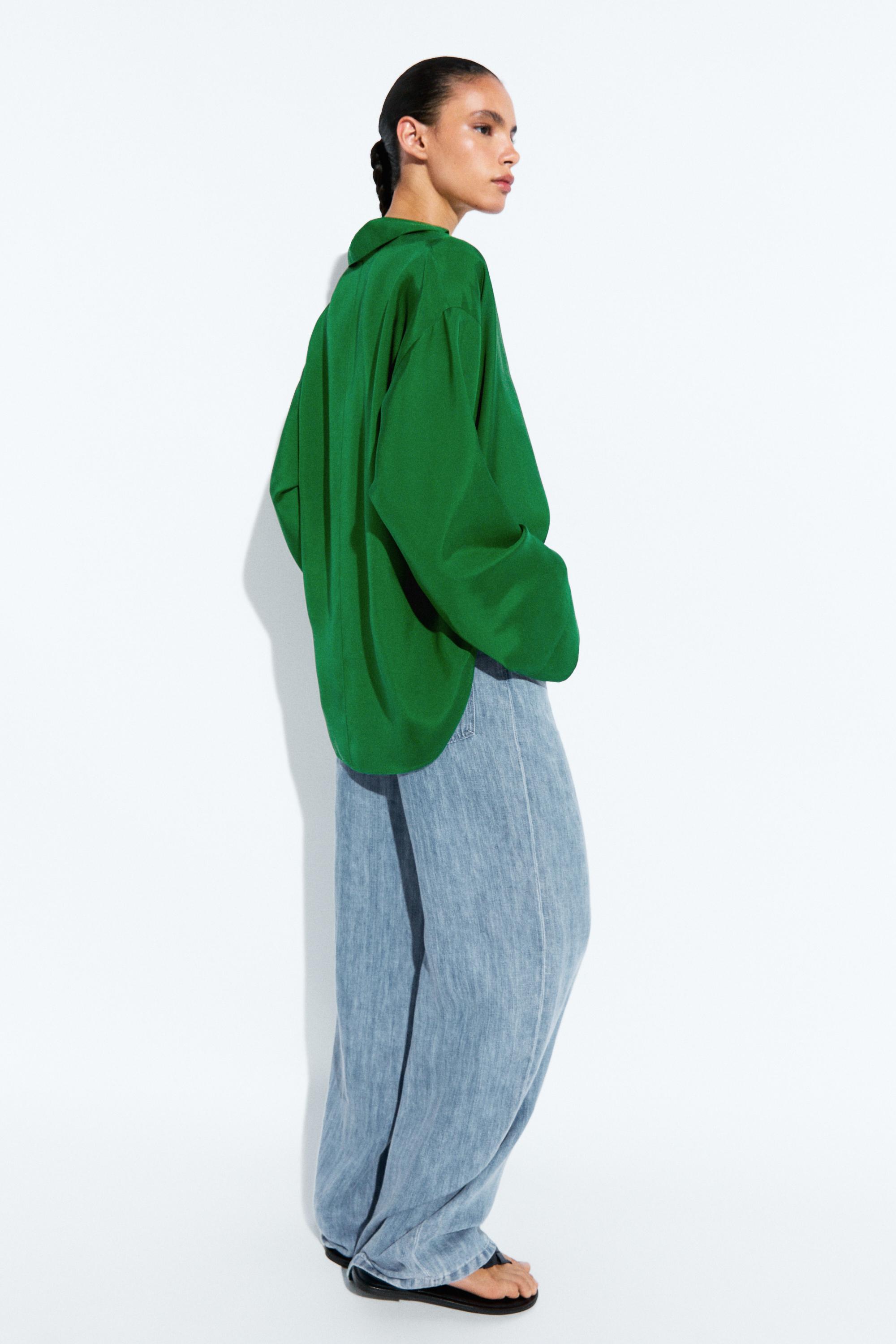 Long sleeve flowing polo shirt — GREEN