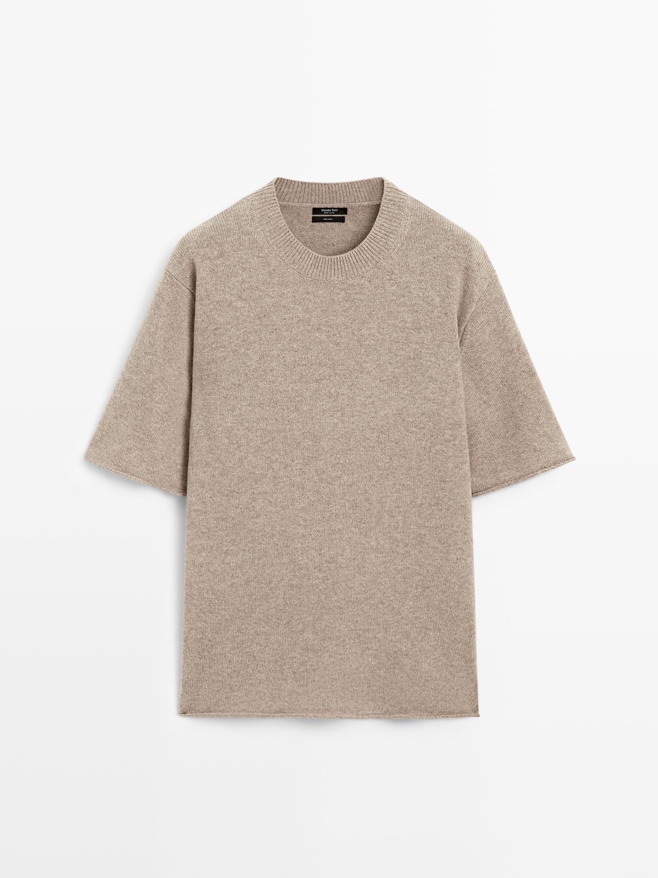 Massimo Dutti - Dame - Oversize Uldtrøje Med Korte Ærmer - Brun - S