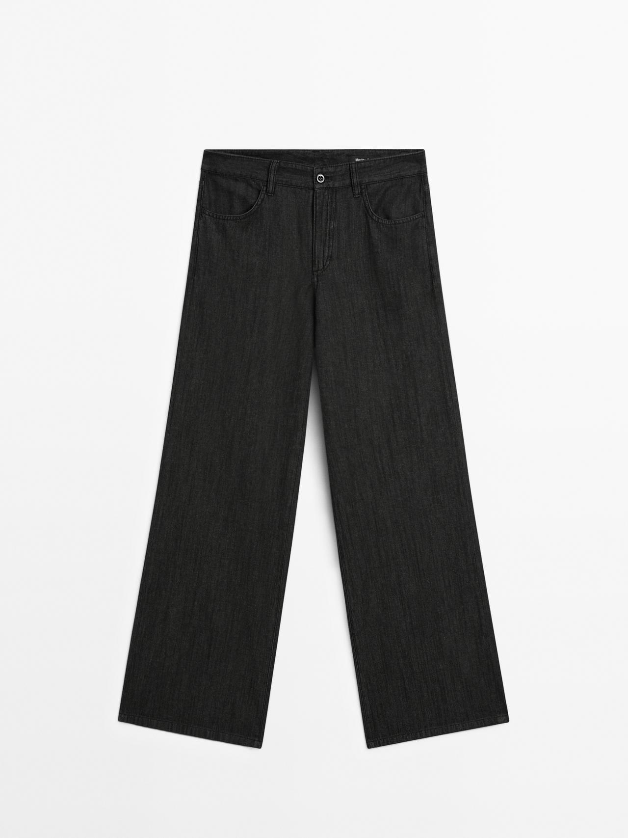 Massimo Dutti - Dame - Løstsiddende, Mid Waist Jeans Med Brede Ben - Sort - 38