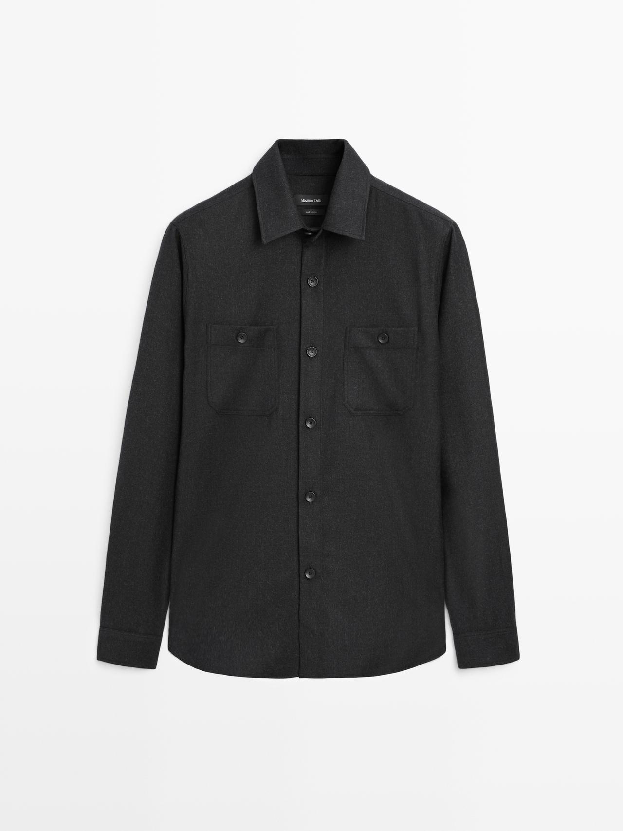 Massimo Dutti - Herre - Overskjorte I Flannel Af 100 % Uld - Kulgrå - S