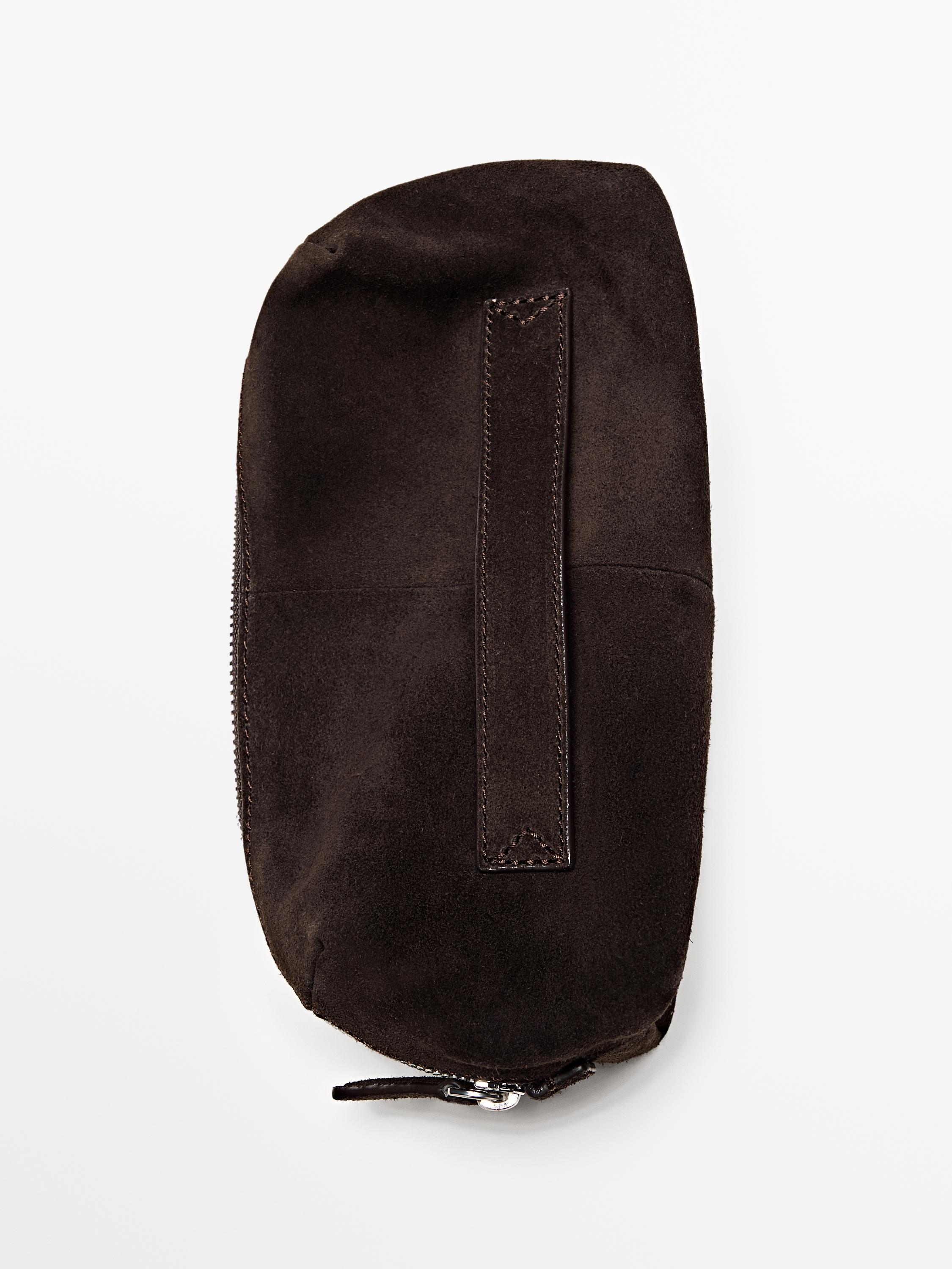 Suede leather toiletry bag with zip — BROWN