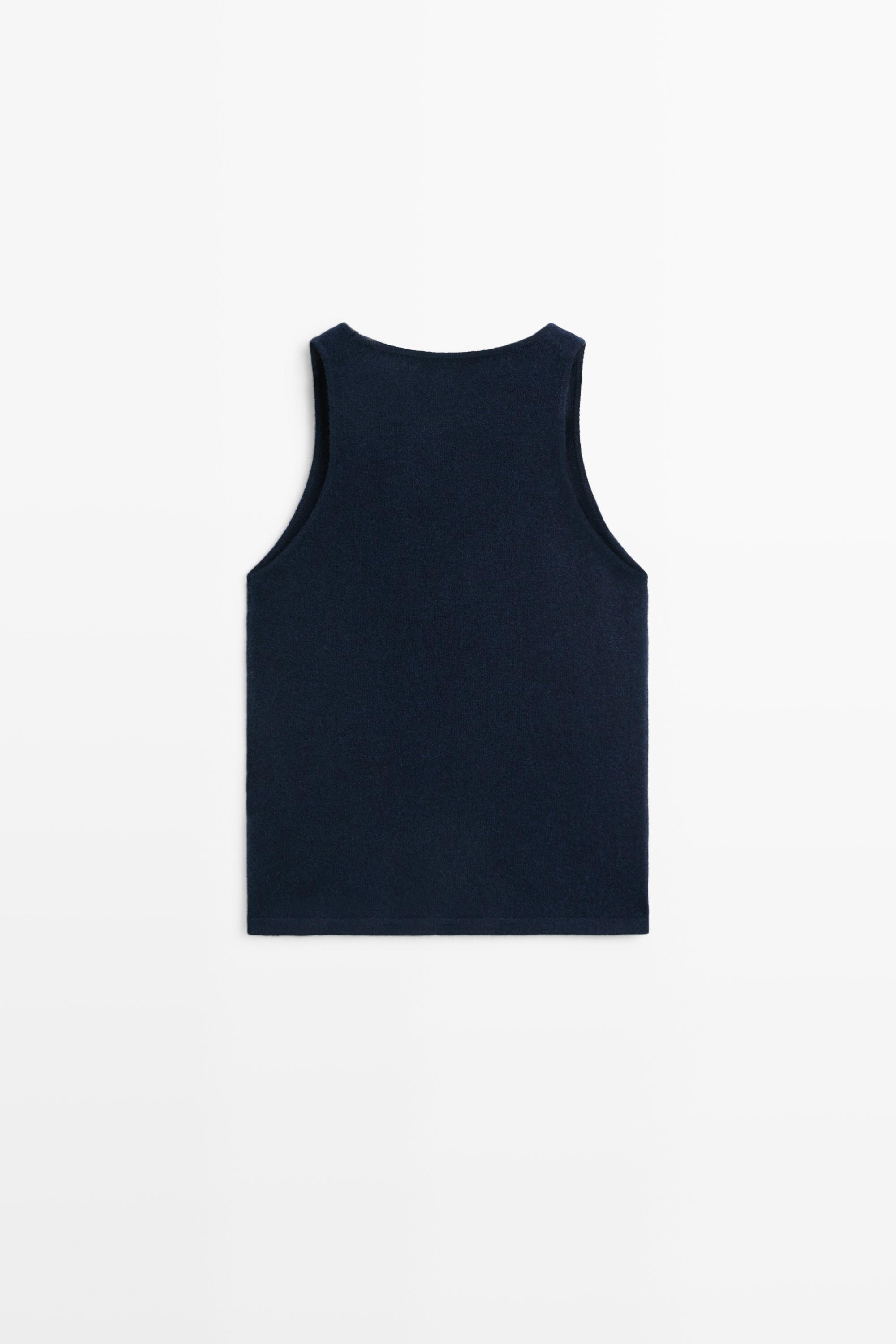 Wool blend knit round neck top — NAVY BLUE