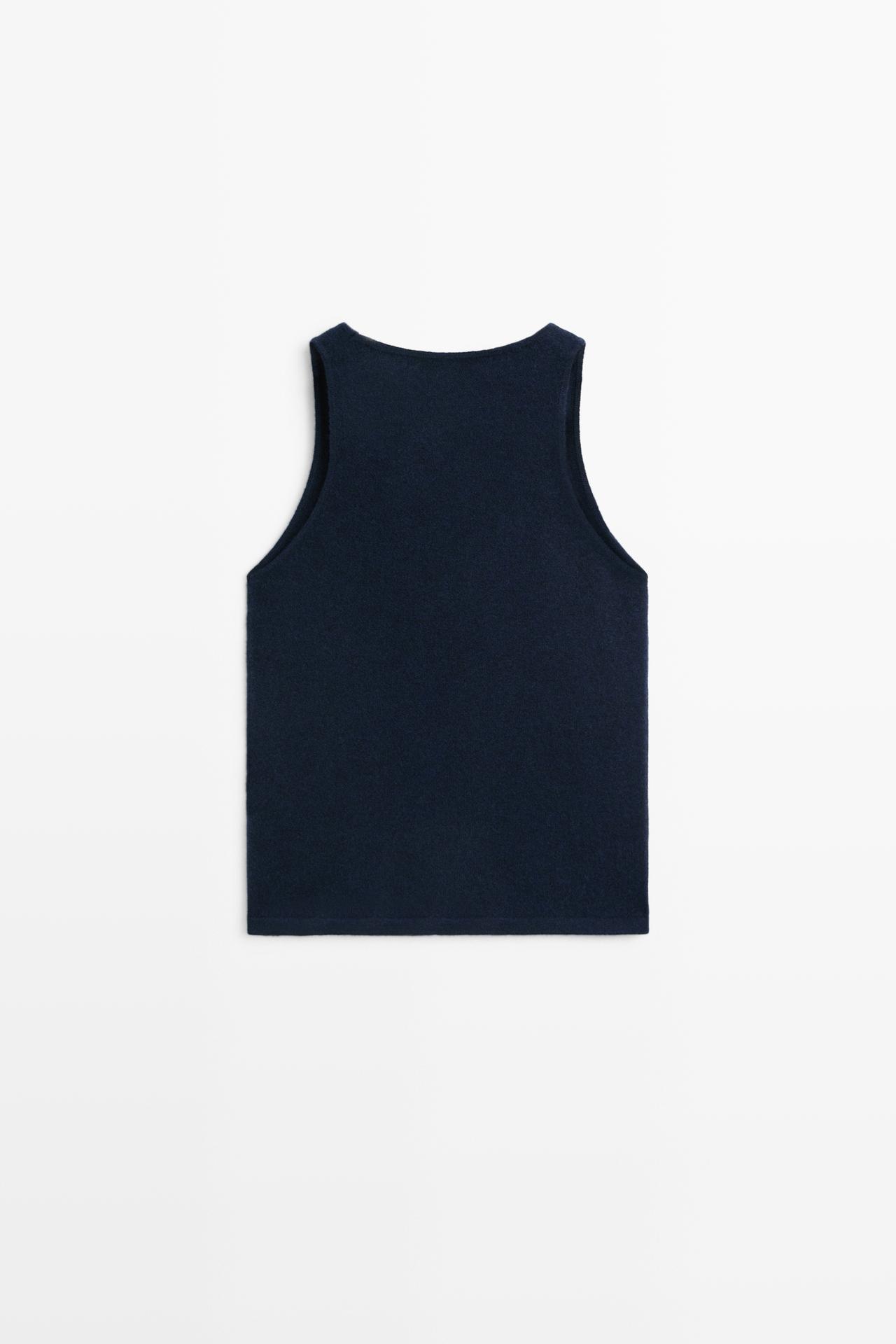 Wool blend knit round neck top — NAVY BLUE