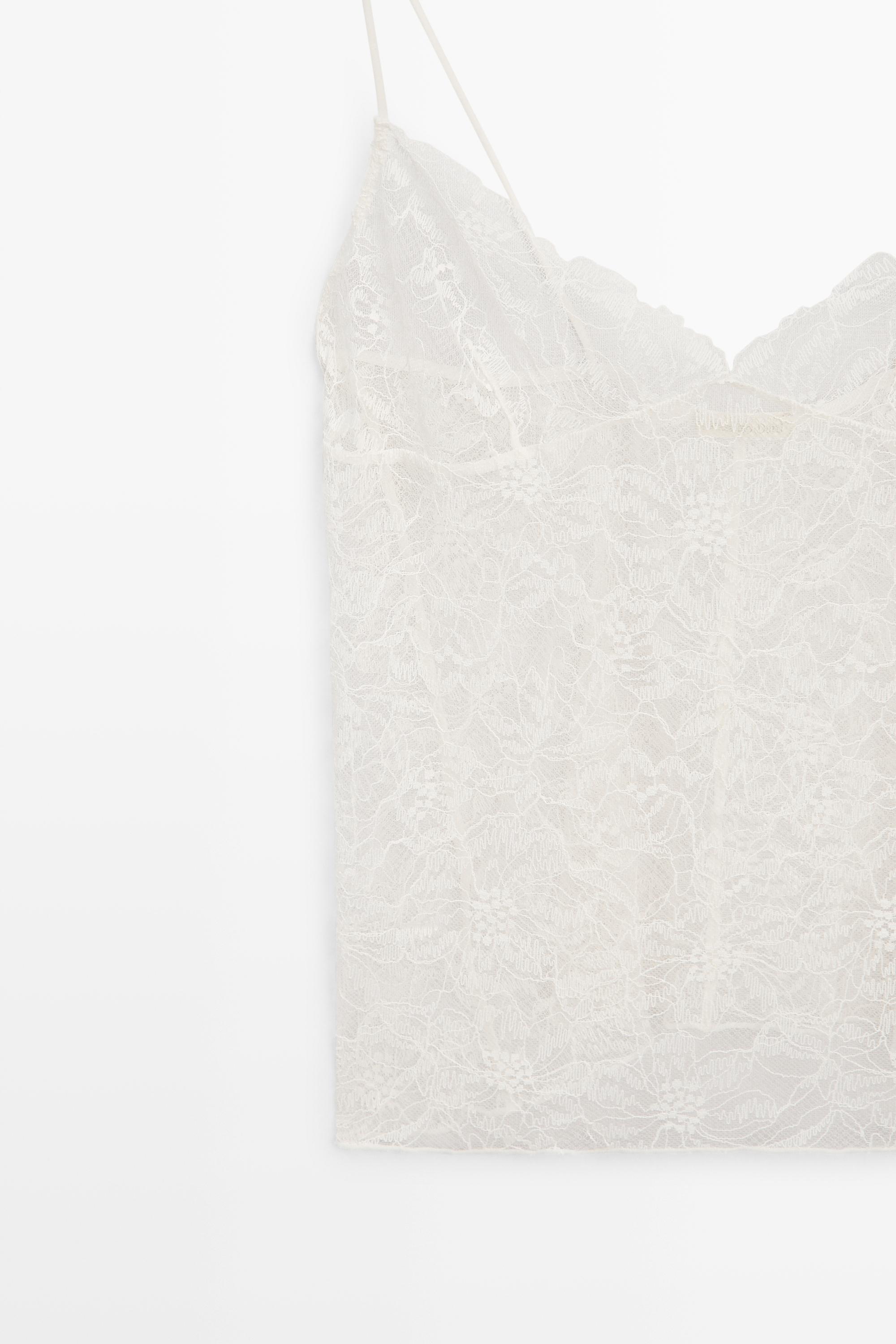 Strappy floral lace top — CREAM