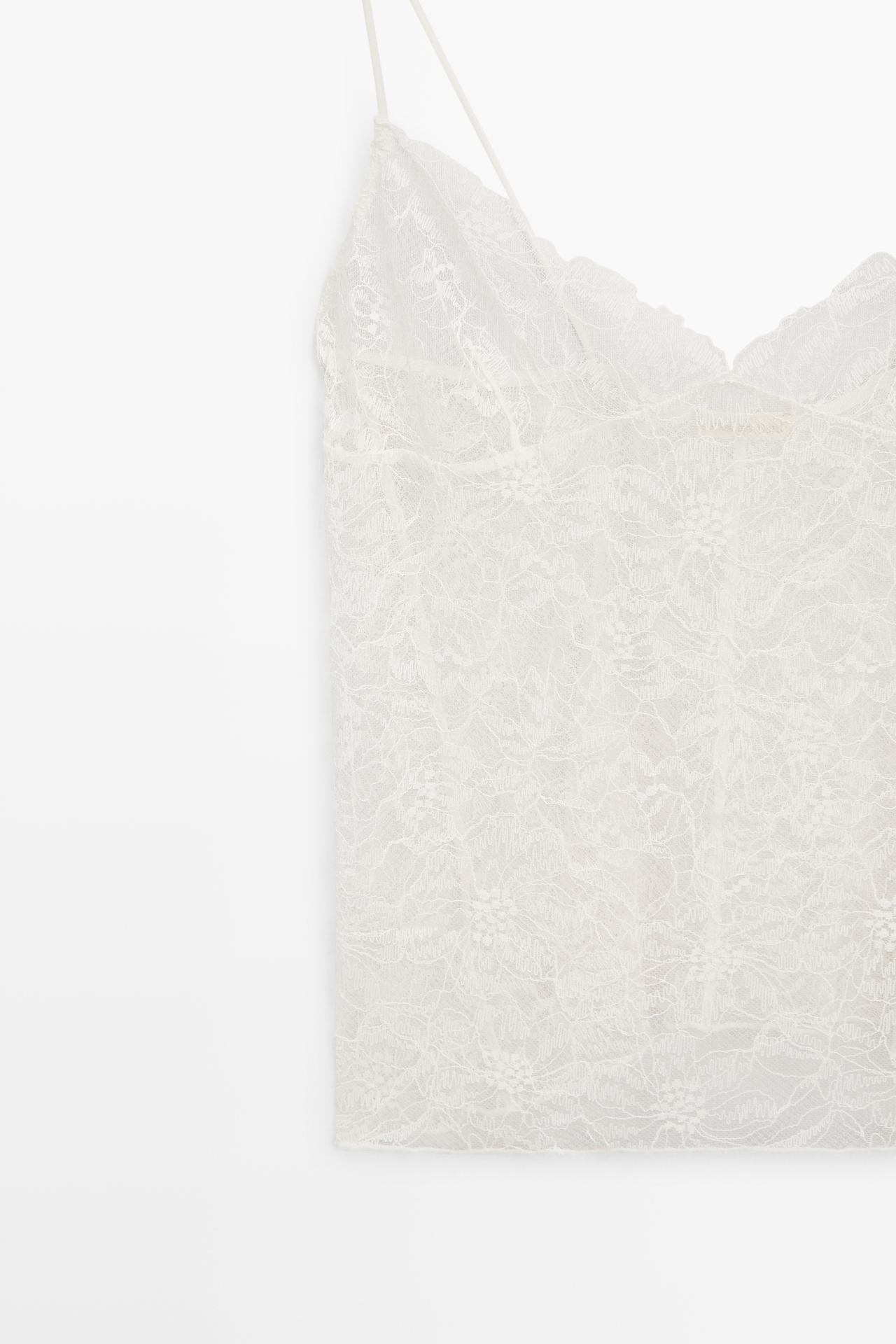 Strappy floral lace top — CREAM