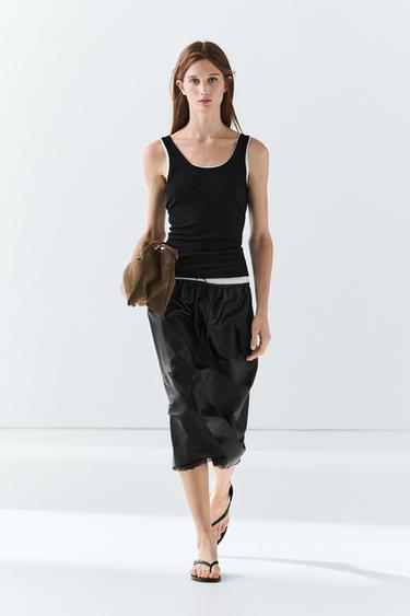 Cotton blend ribbed double-layer top — BLACK 1
