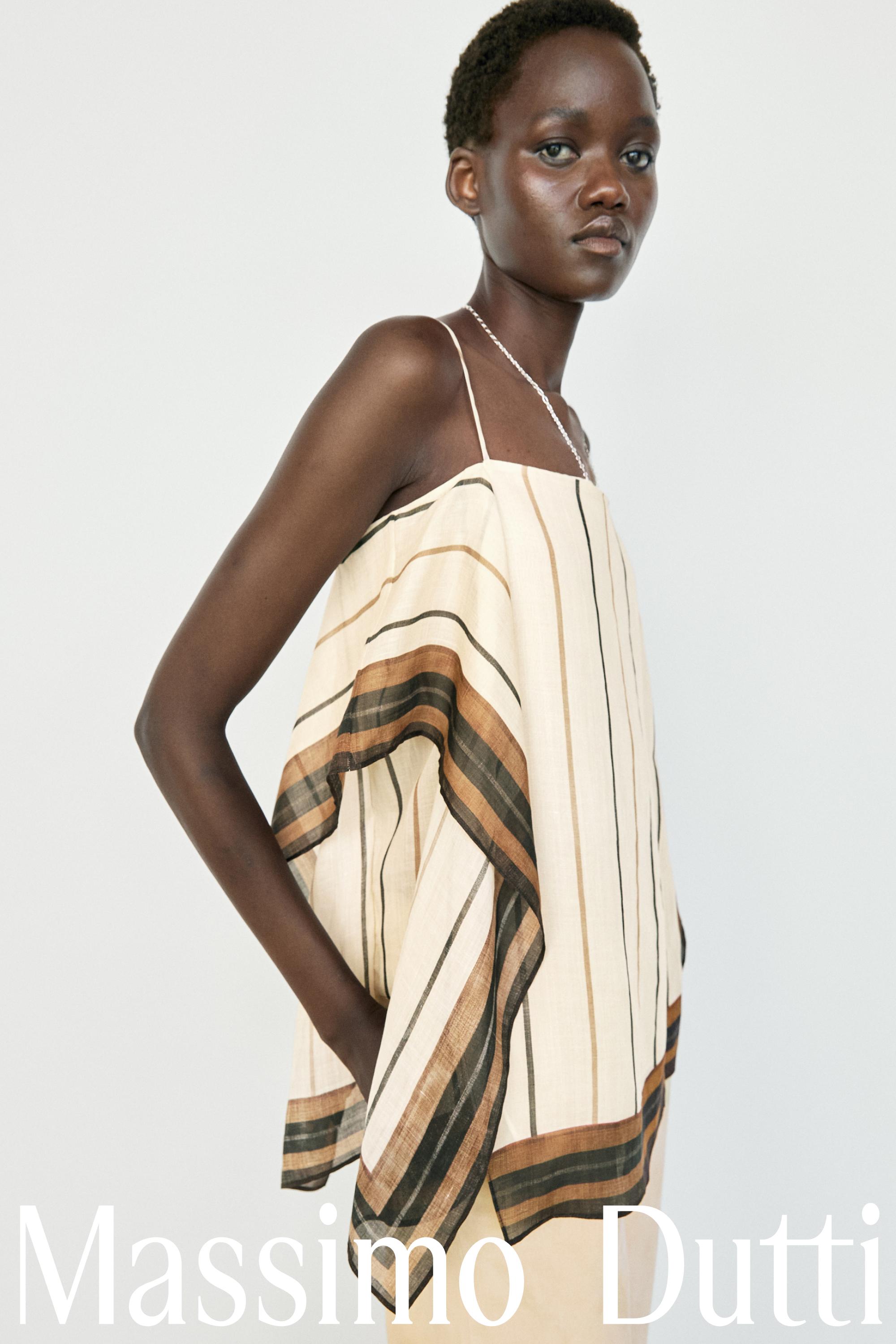 Flowing striped strappy top — BLUSH-BEIGE