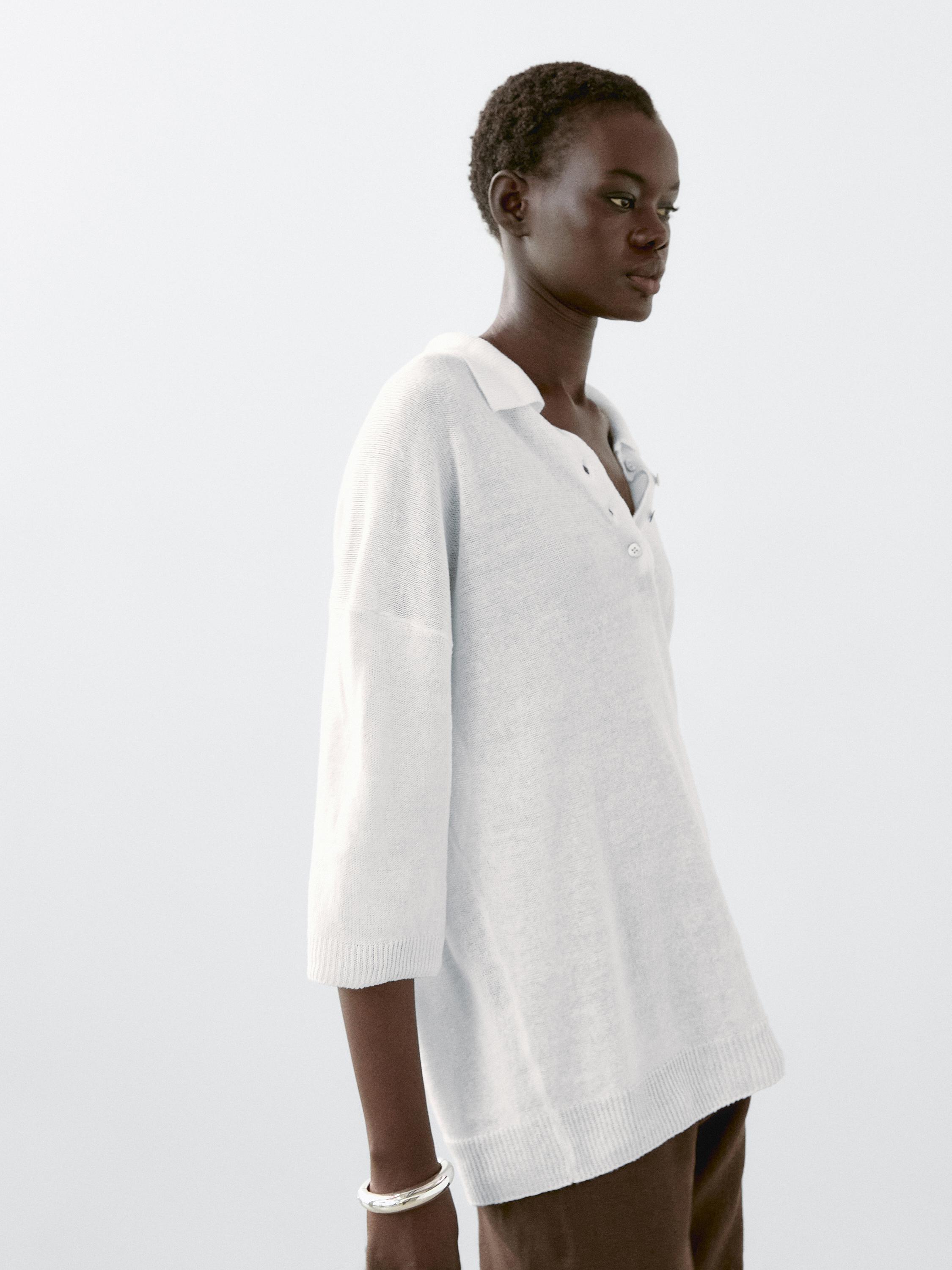 سويتر محاك مقاس كبير بياقة بولو