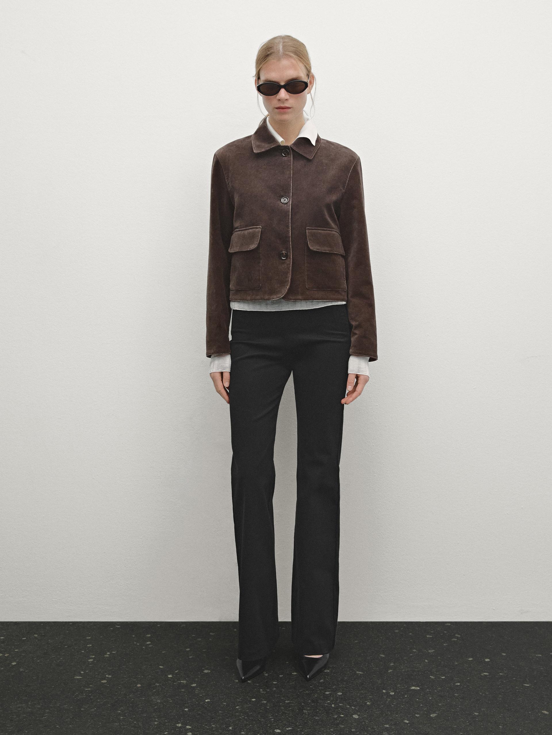 Aksamitna Kurtka Ze 100% Bawełny - Brązowy - Xs - Massimo Dutti - Kobieta