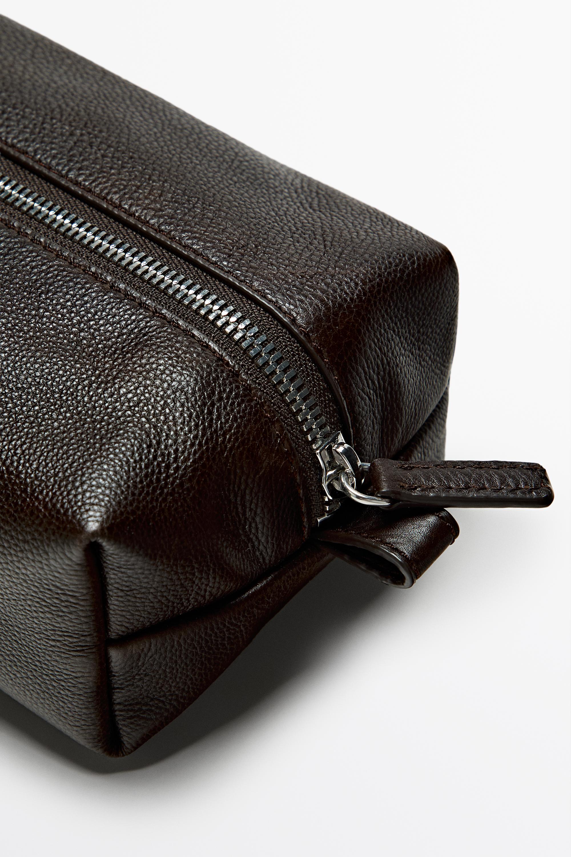 Nappa leather toiletry bag with zip — BROWN