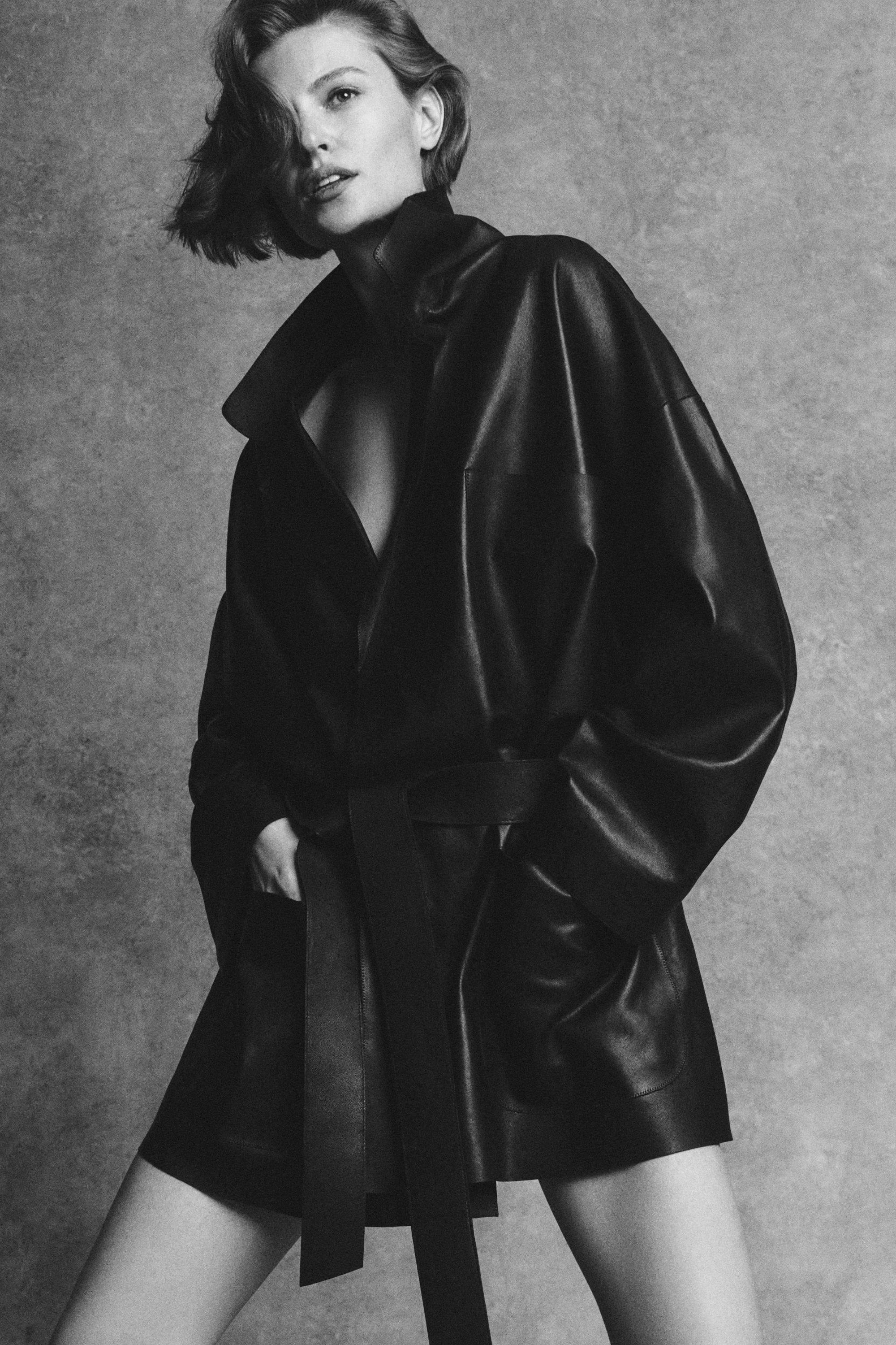 Long nappa leather jacket with tie - LIMITED EDITION — BLACK