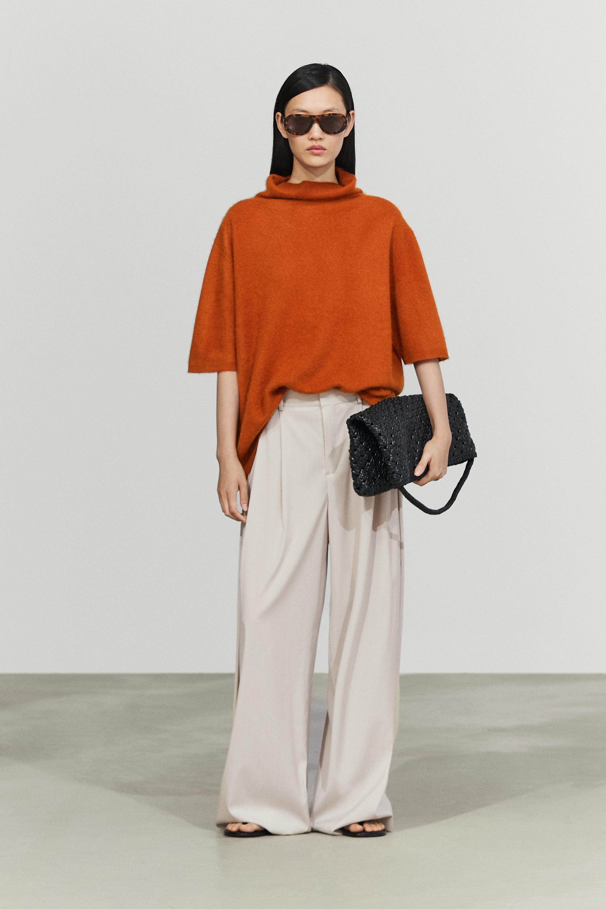 Wool blend darted pants with button detail — ICE