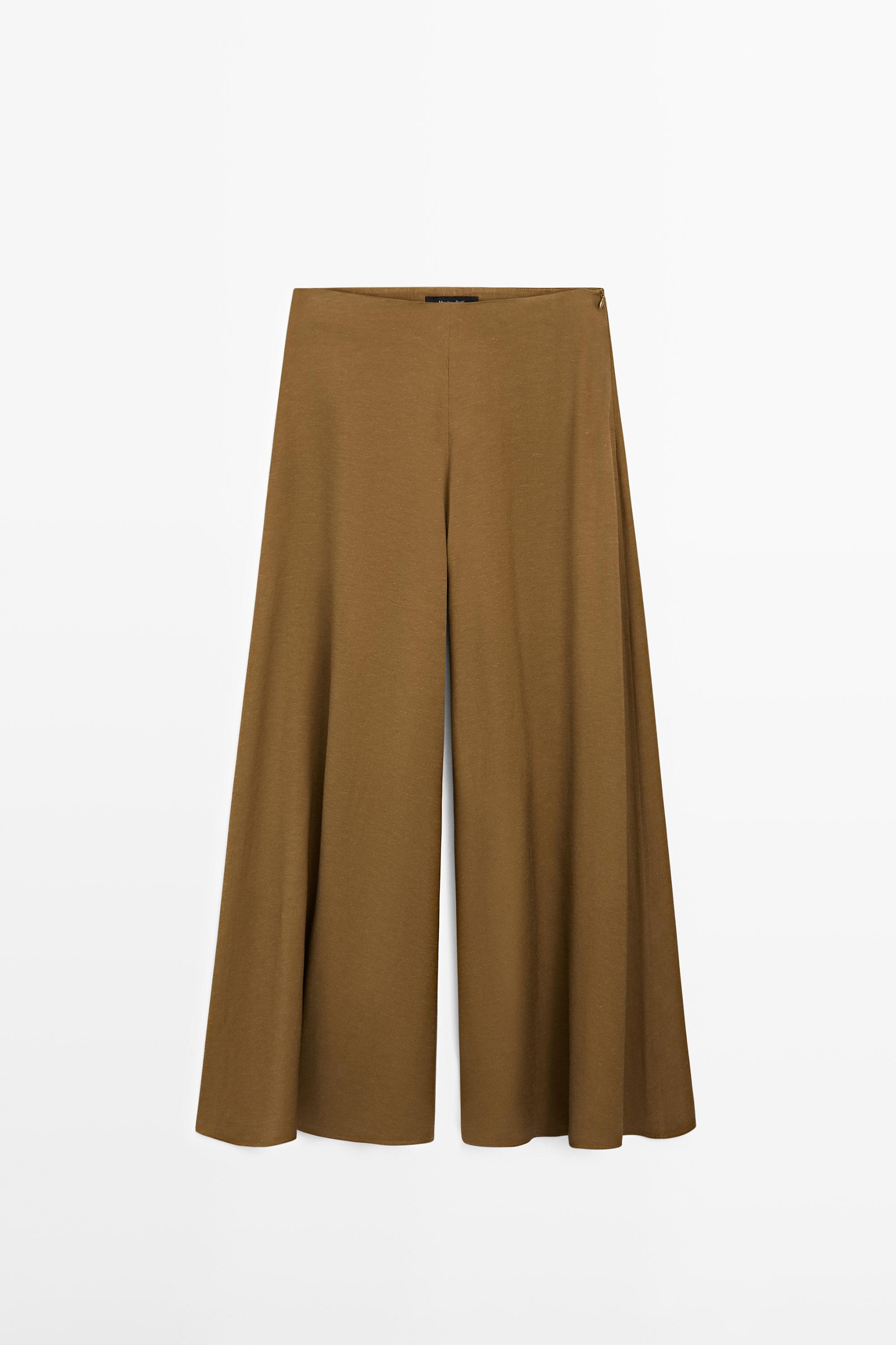 Flowing fabric wide-leg trousers — MOSS GREEN