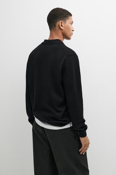 100% cotton knit polo sweater — BLACK 5