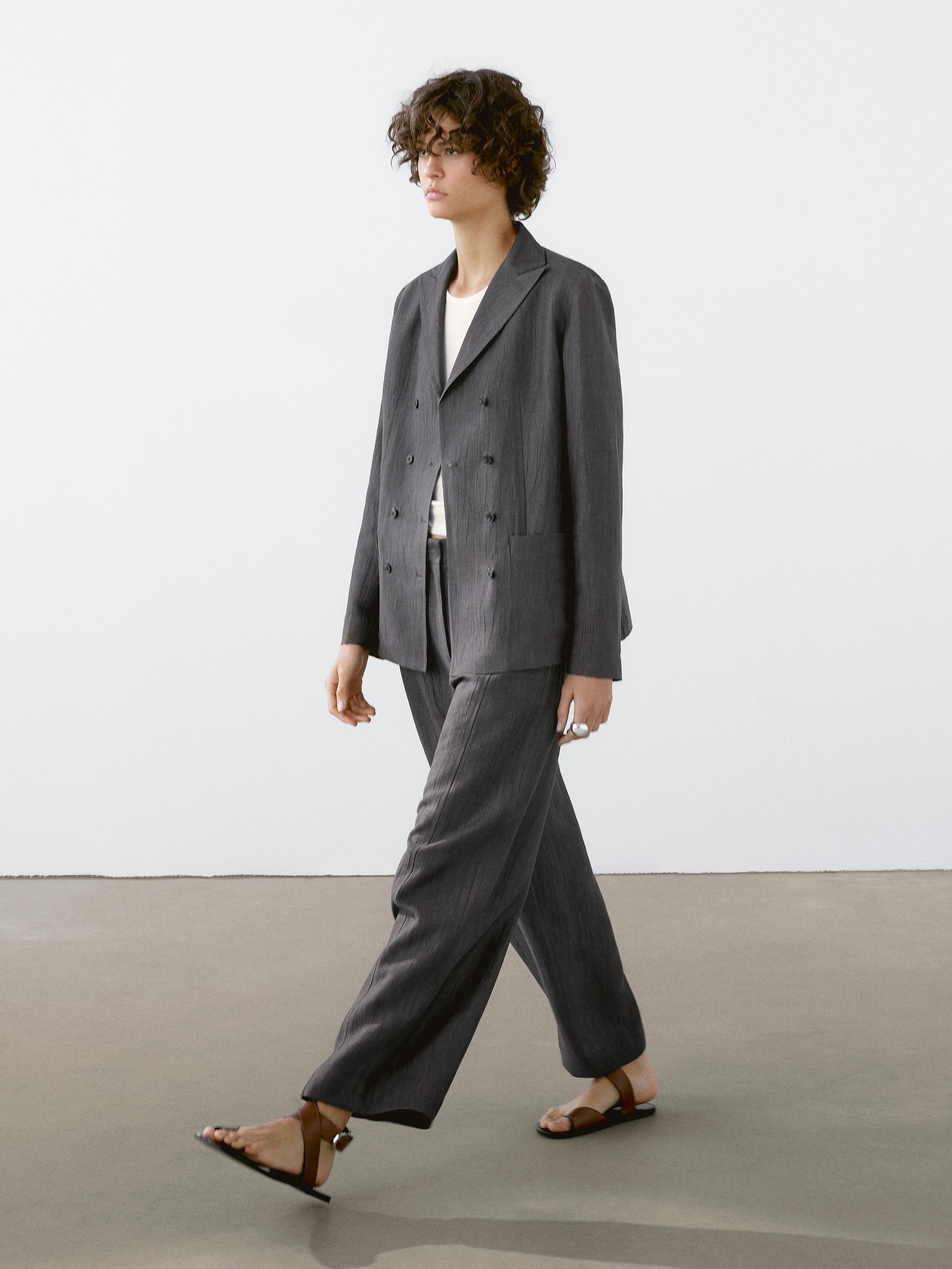 بنطلون بدلة فضفاض من الكتان المخلوط