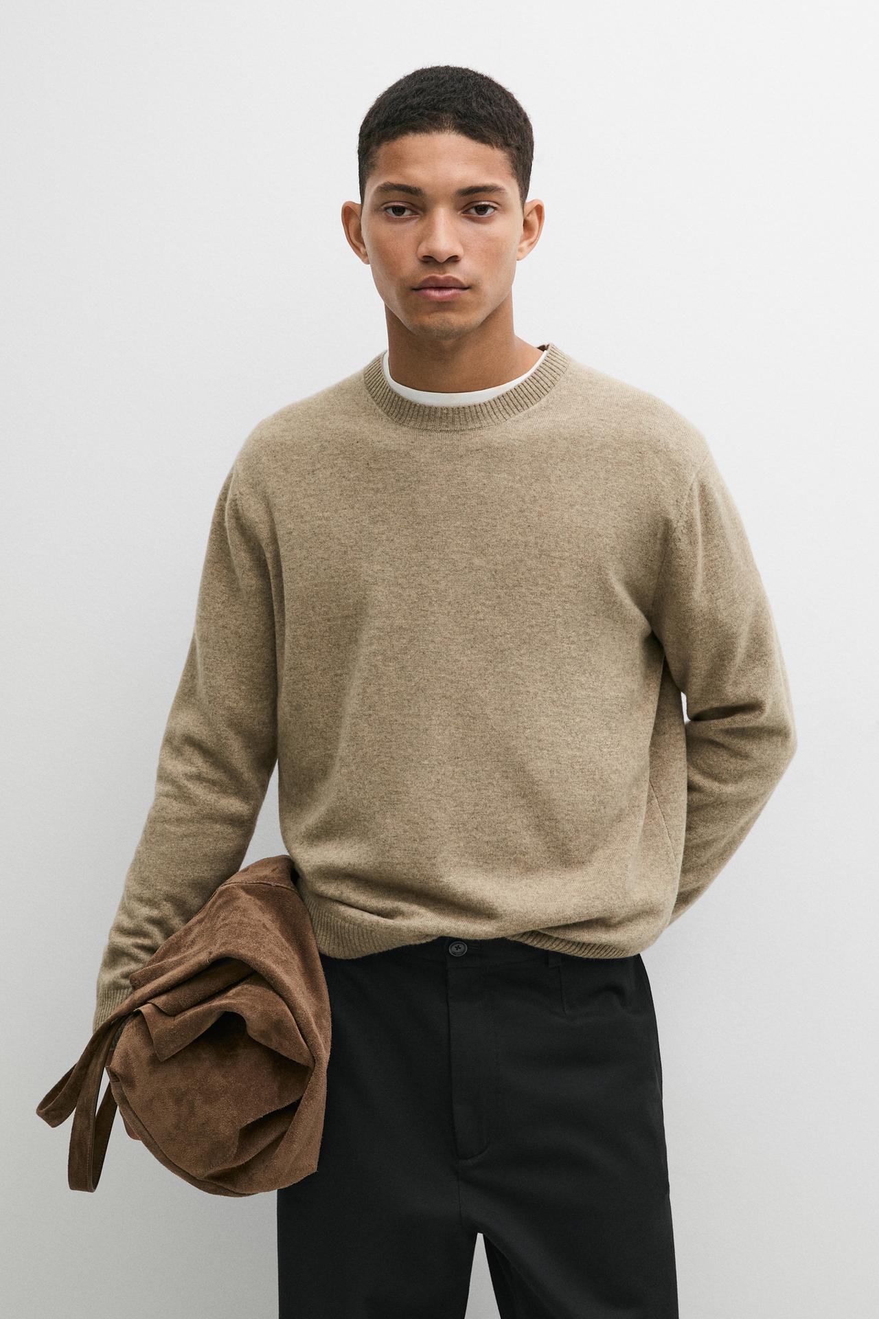 Wool blend round neck knit sweater — Washed