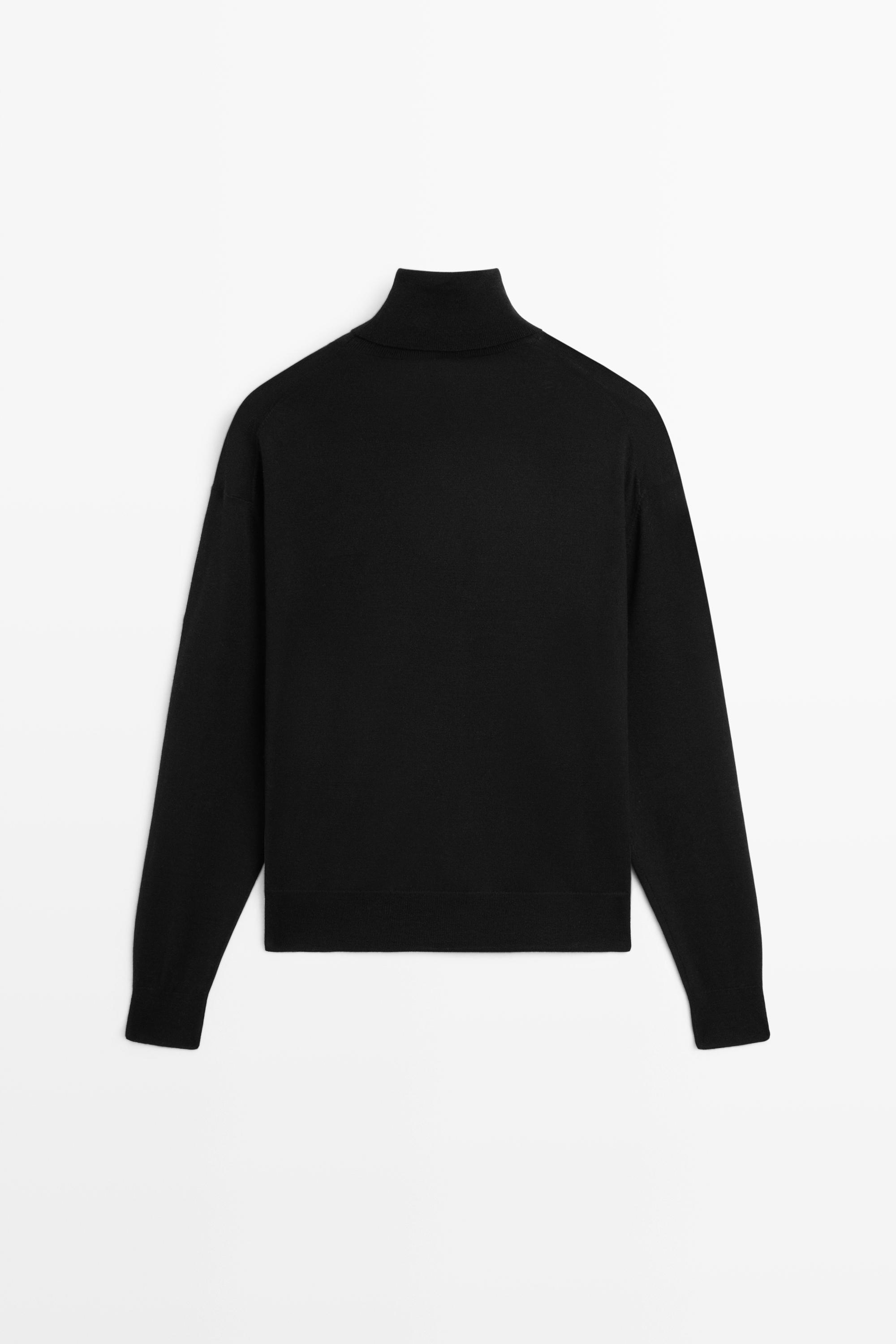100% wool turtleneck knit sweater — BLACK