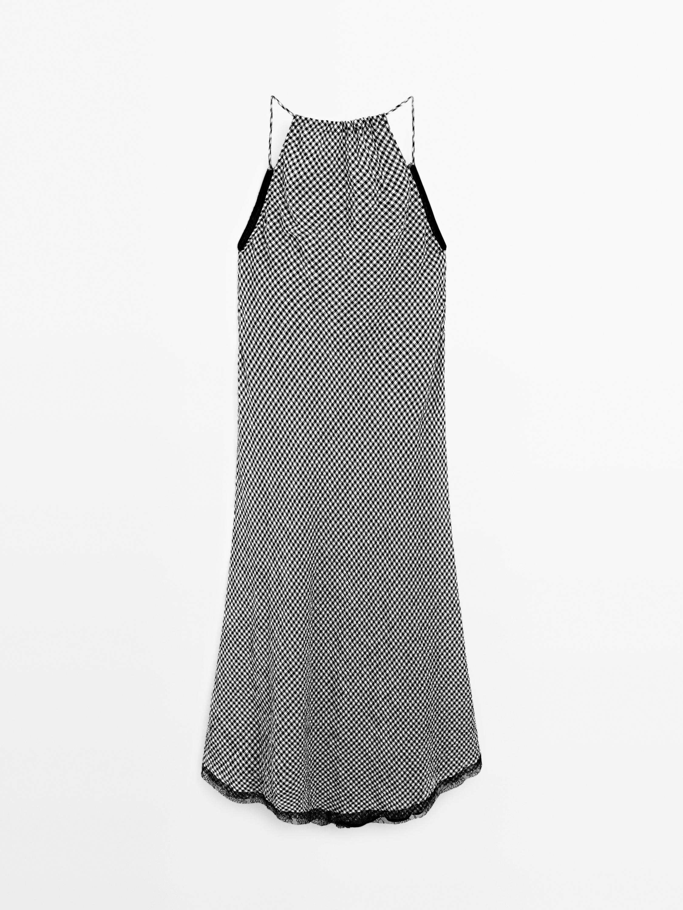 Gingham lace midi dress