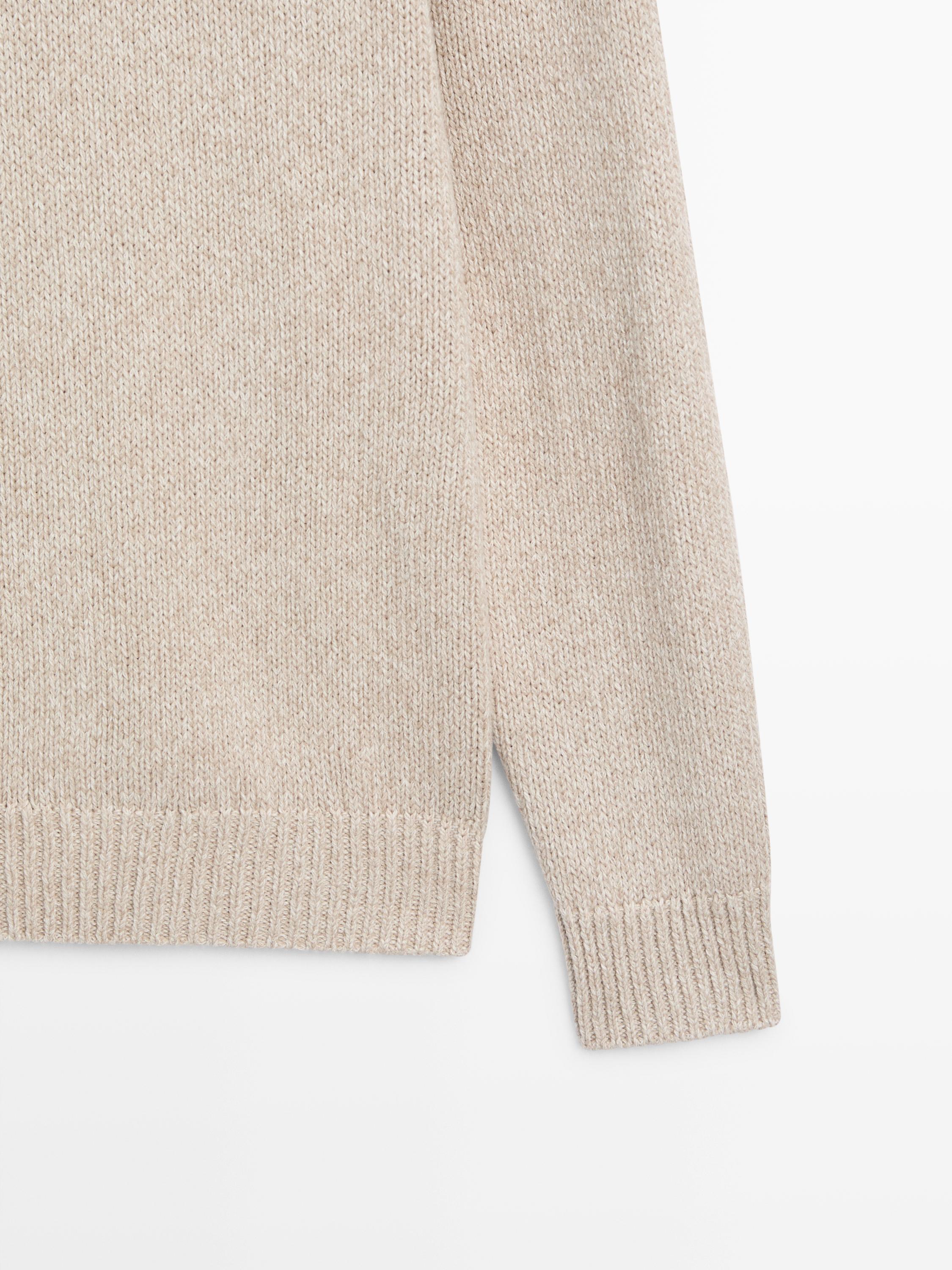 Cotton blend knit crew neck sweater — BEIGE
