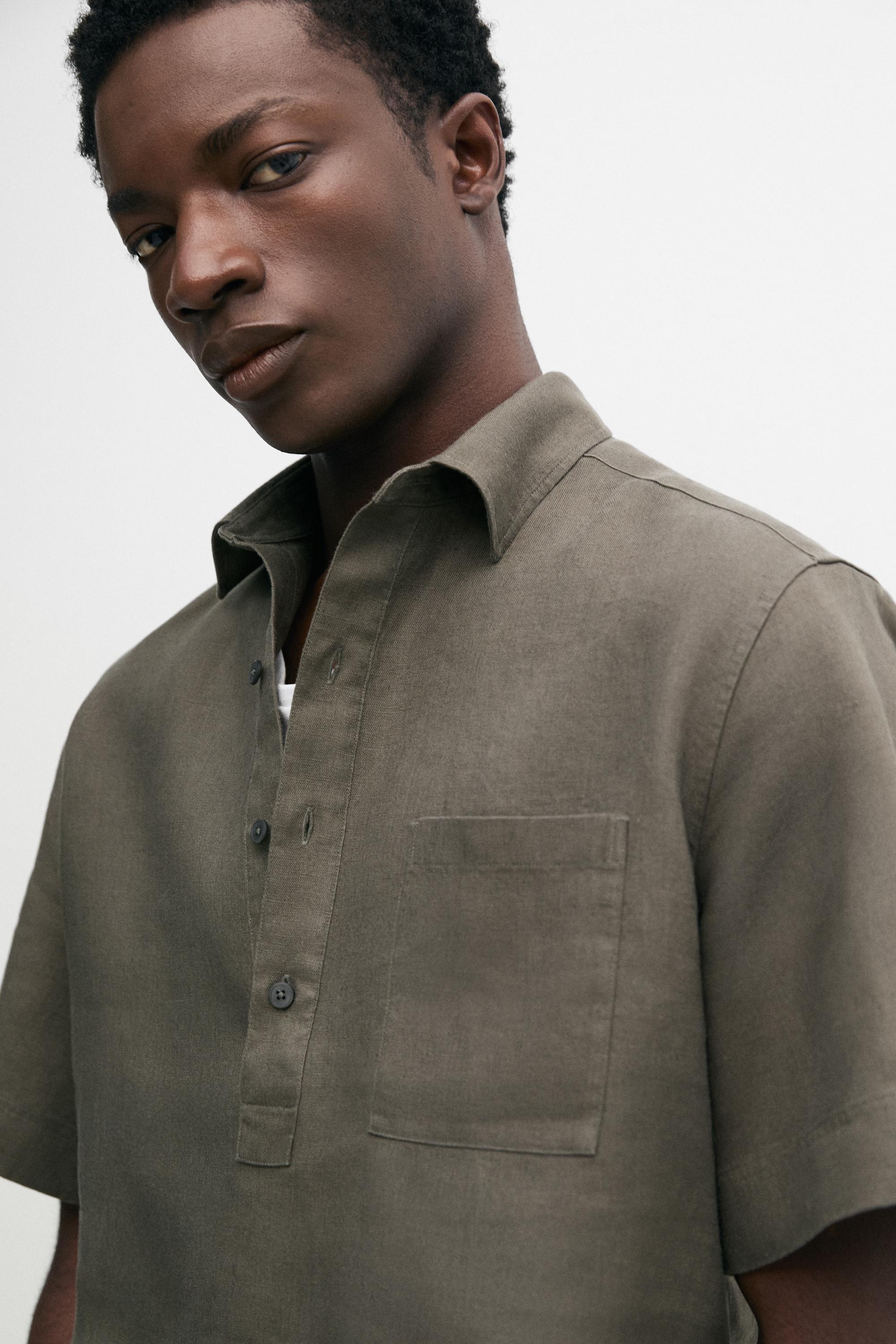100% linen regular fit polo shirt — DARK GREEN
