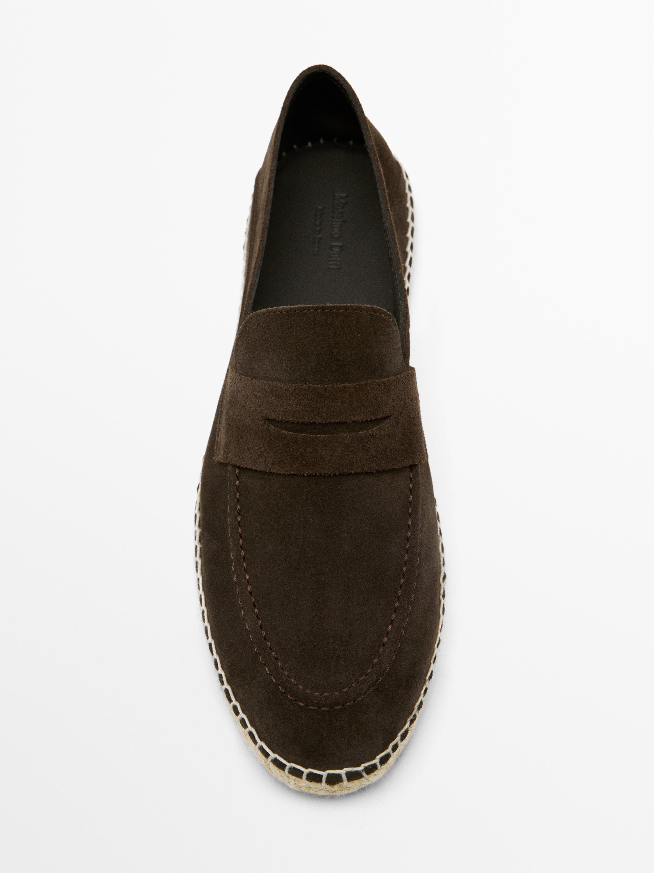 Split leather espadrilles with penny strap — BROWN