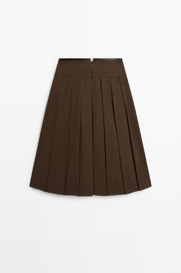 Pleated midi skirt with leather detail — Chocolate 6