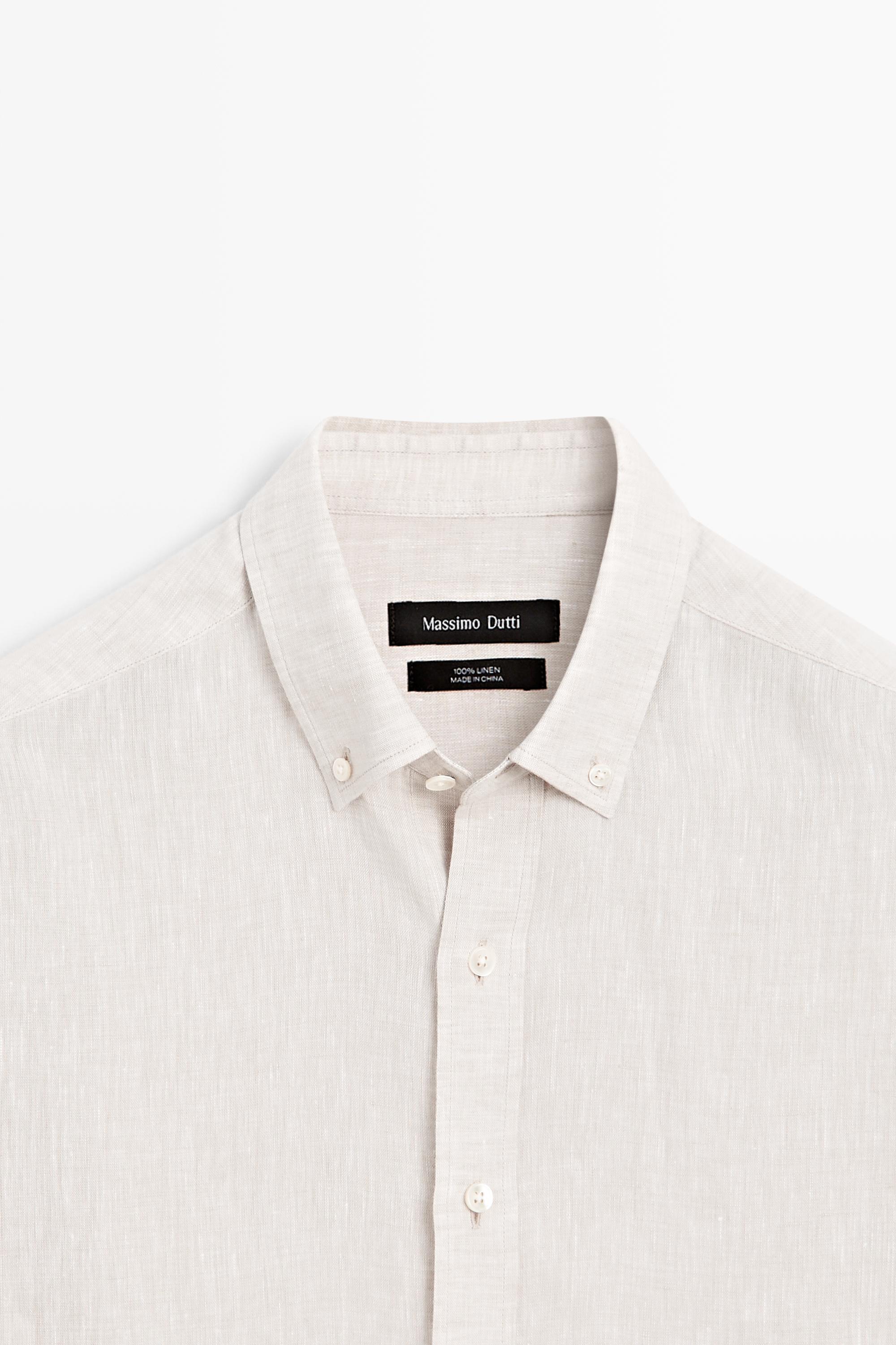 Regular fit 100% linen shirt — BEIGE