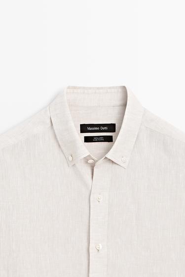 Regular fit 100% linen shirt — BEIGE 9