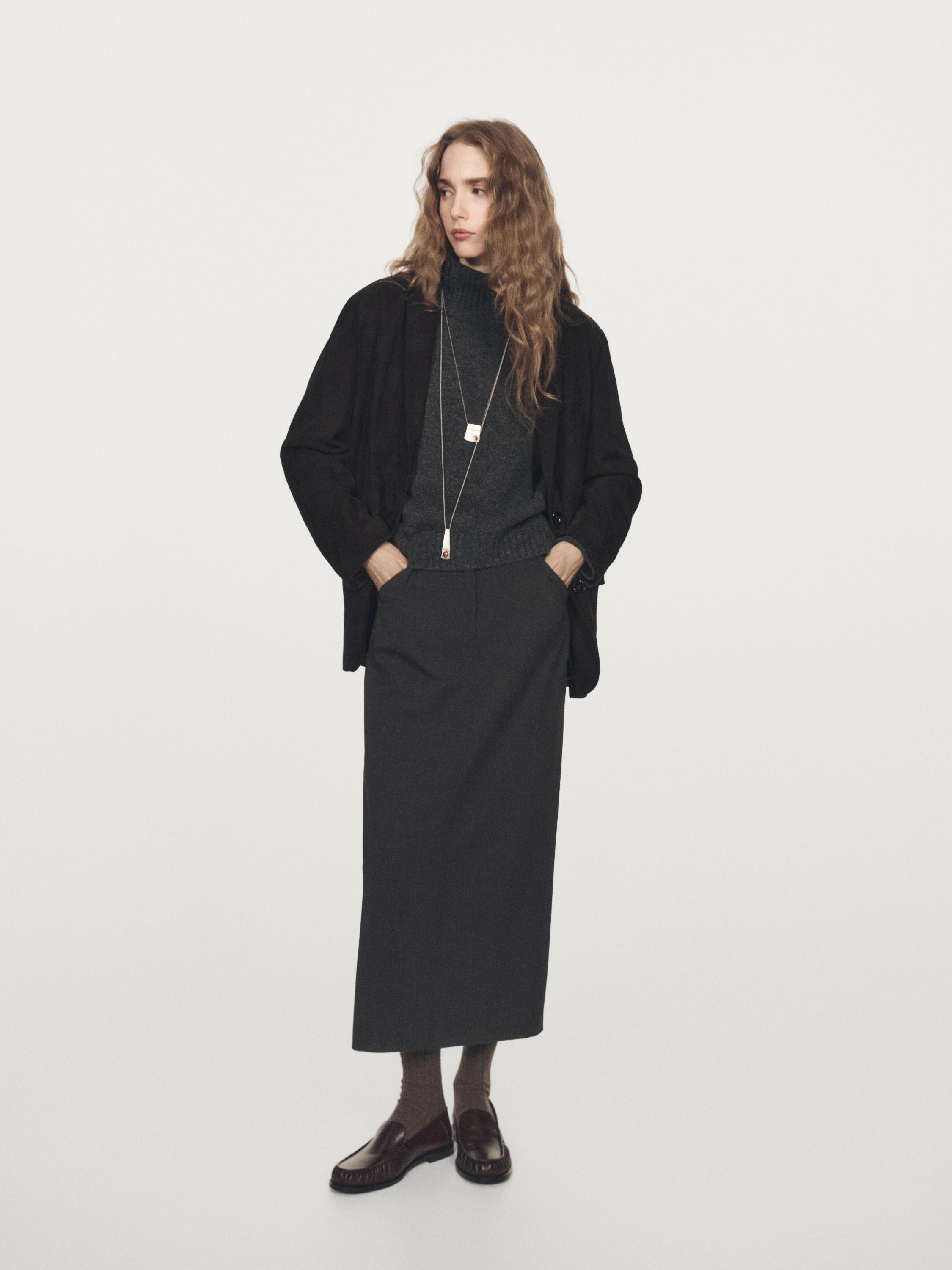 Straight wool blend midi skirt with pockets