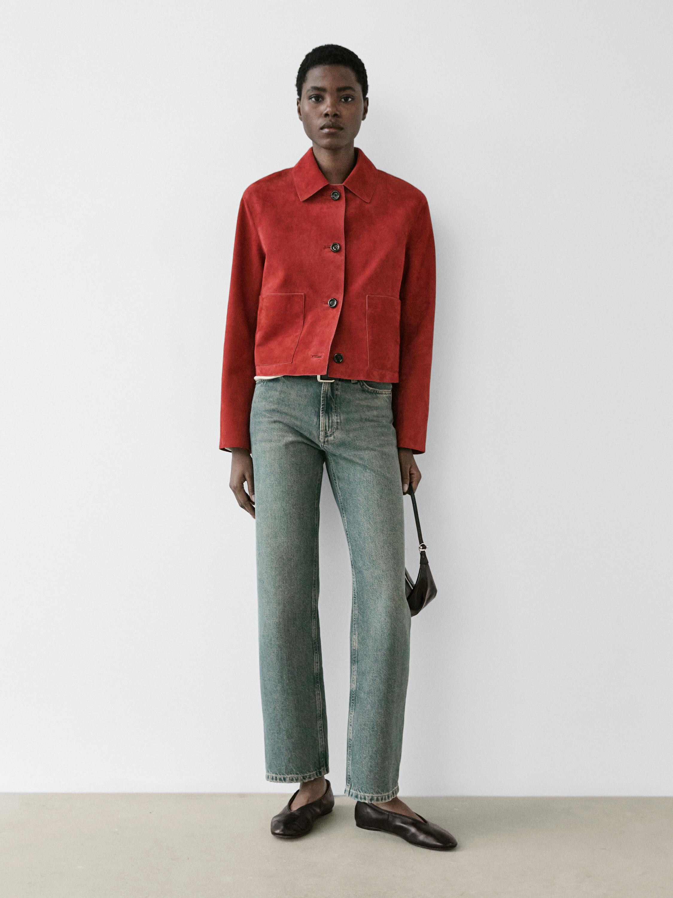 Short suede leather jacket — RED