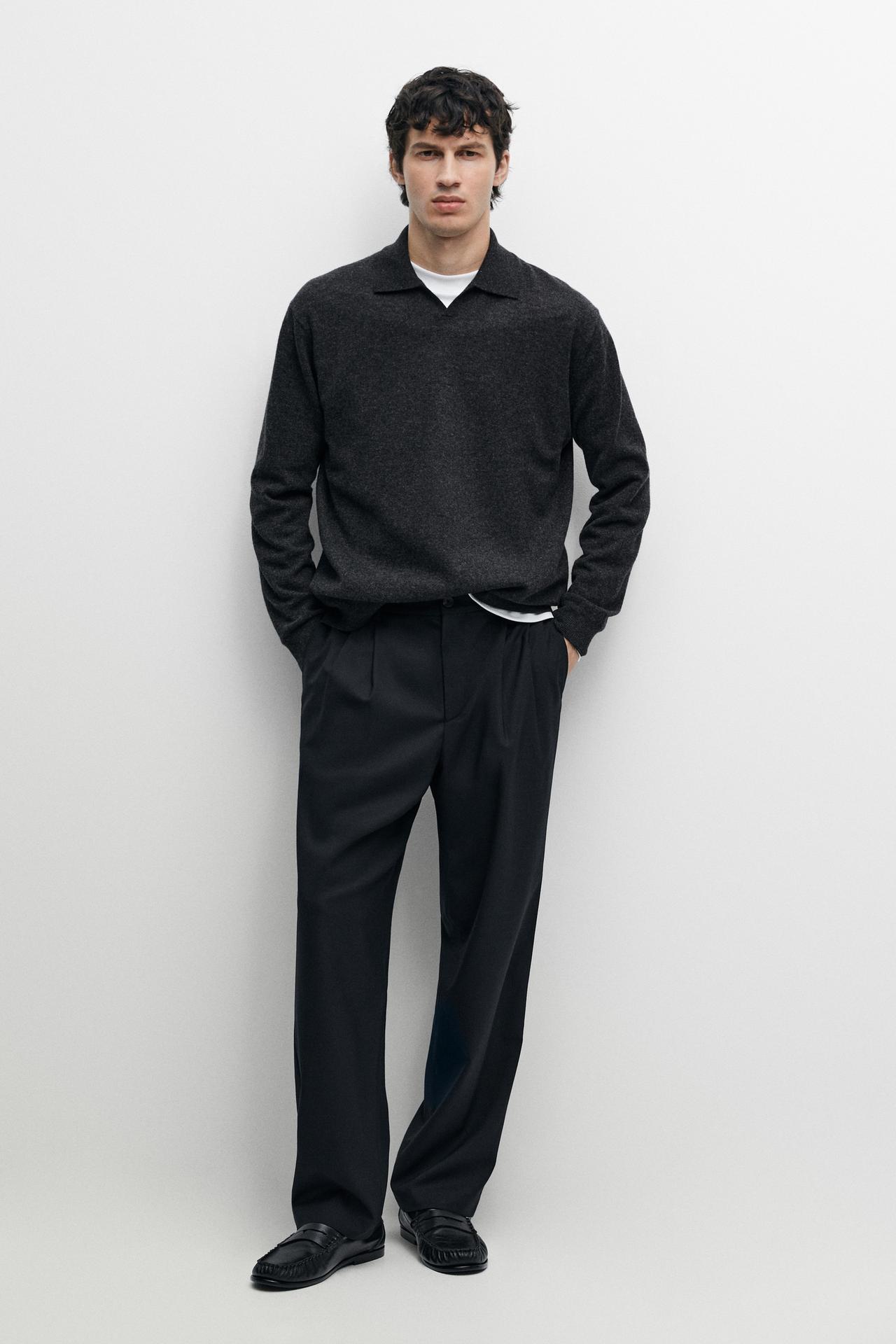 100% wool knit polo sweater — DARK GREY